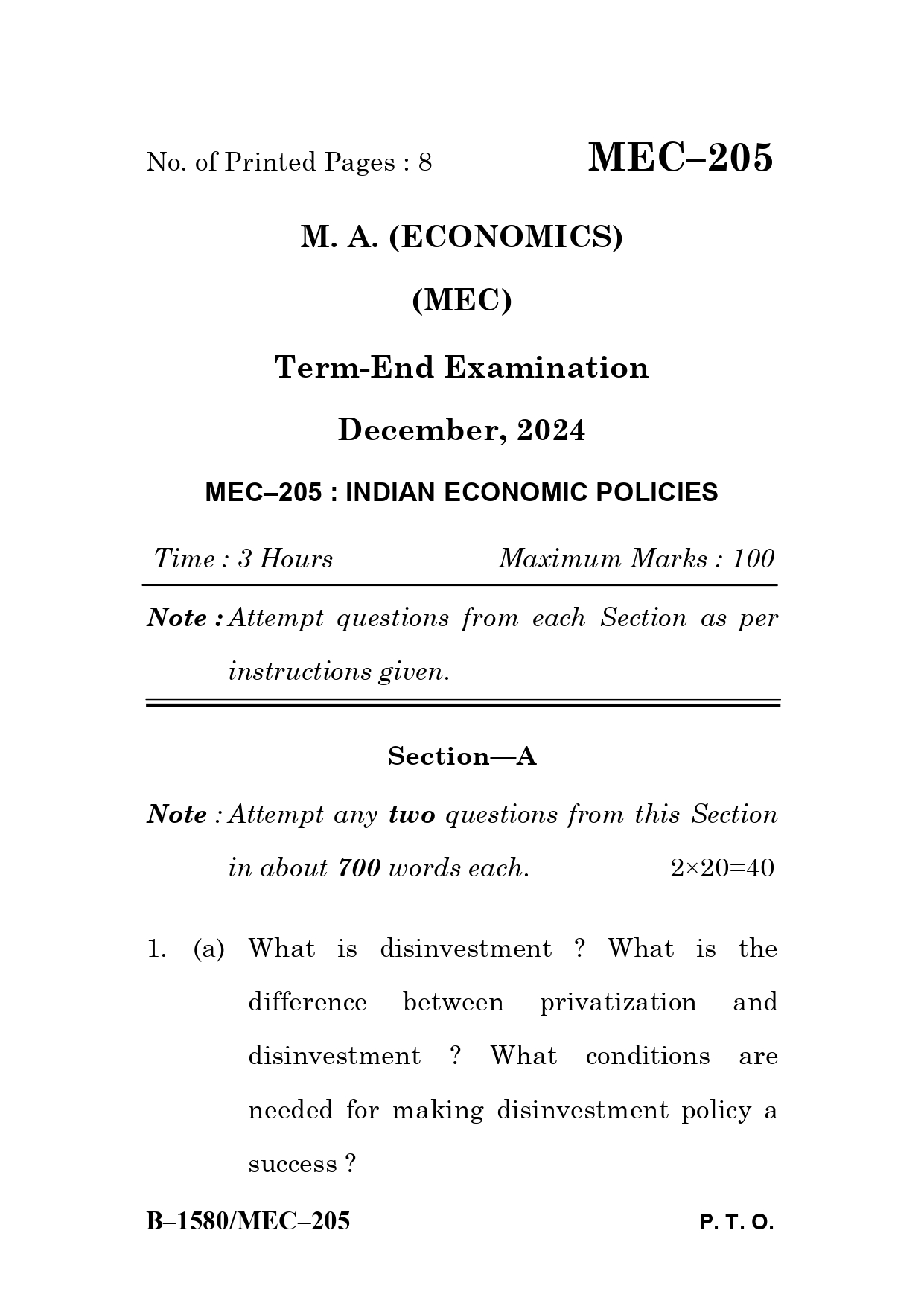 IGNOU MEC 205 Solved Previous Year Question Paper –DECEMBER 2024 (ENGLISH Medium) – Download PDF