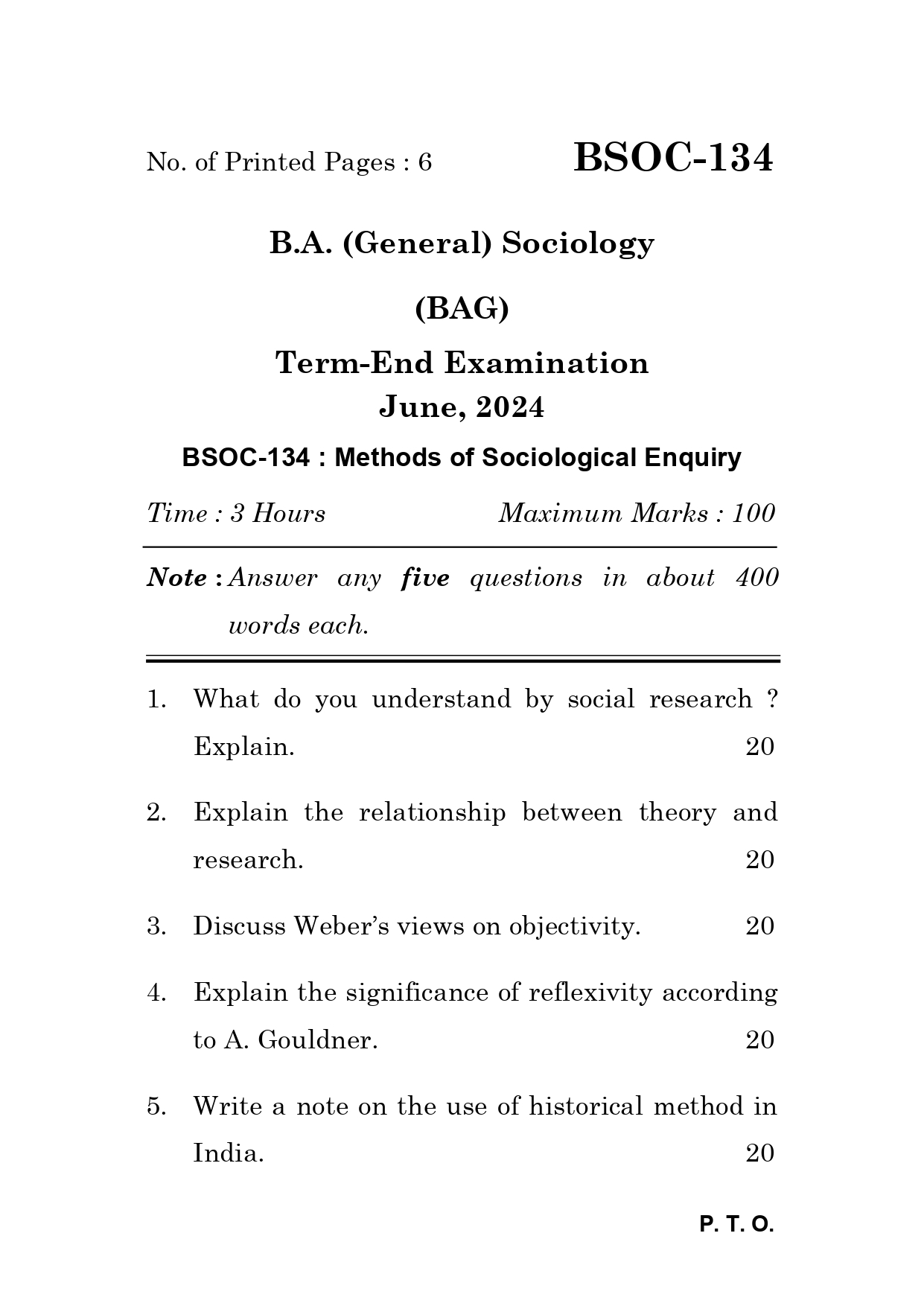 IGNOU BSOC 134 Solved Previous Year Question Paper – June 2024 (Hindi Medium) – Download PDF