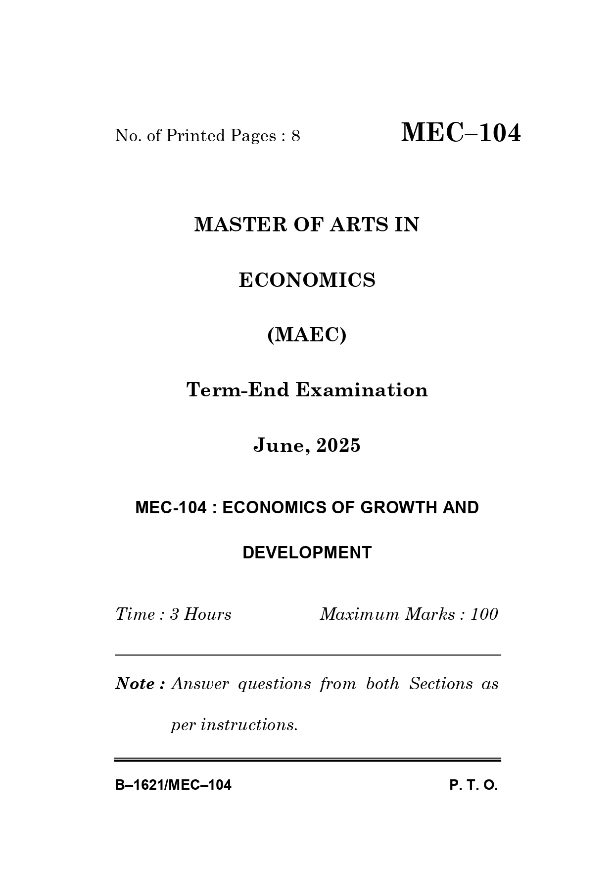 IGNOU MEC 104 Solved Previous Year Question Paper –JUNE 2025 (ENGLISH Medium) – Download PDF