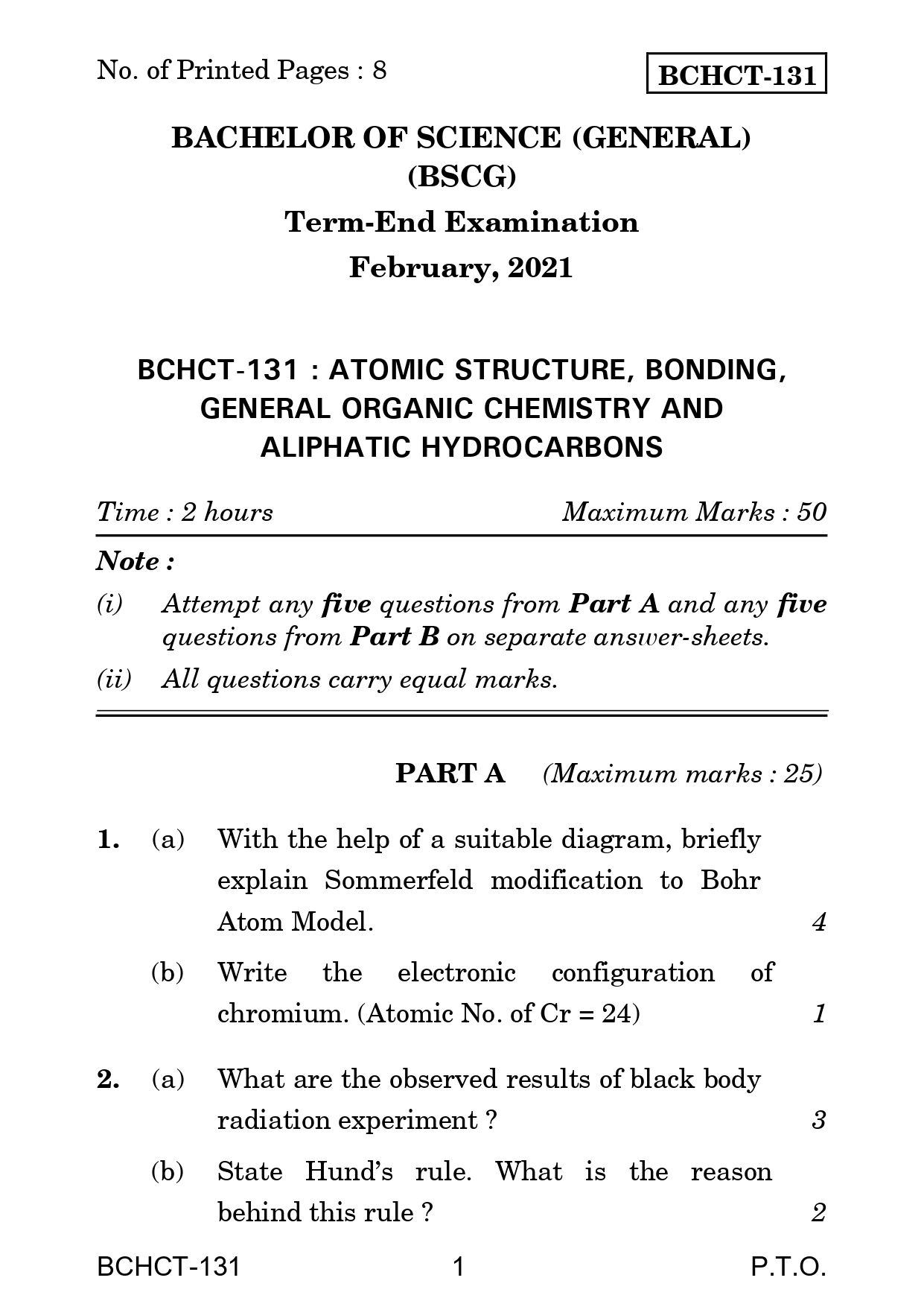IGNOU BCHCT 131 Solved Previous Year Question Paper – December 2020 (English Medium) – Download PDF