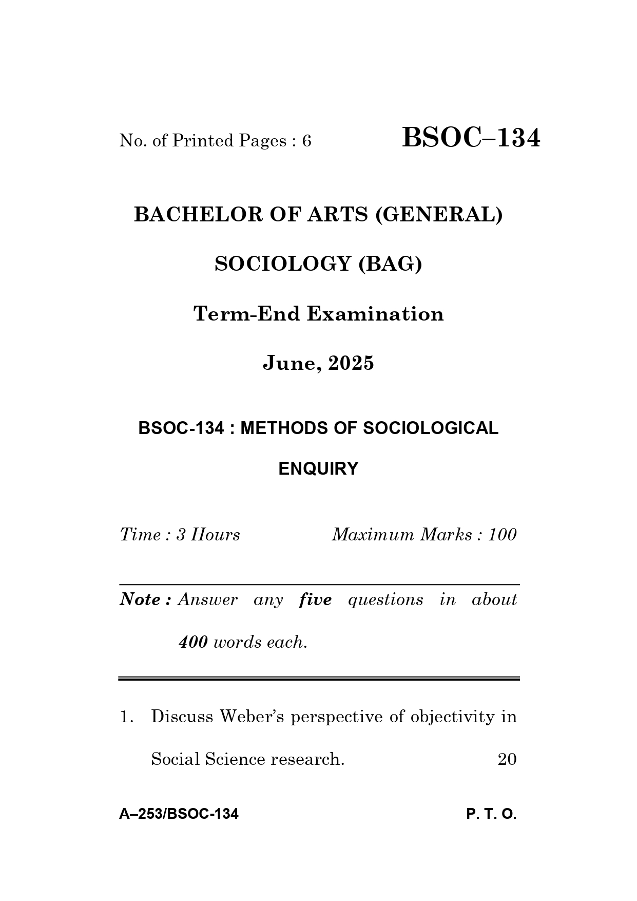 IGNOU BSOC 134 Solved Previous Year Question Paper –JUNE 2025 (ENGLISH Medium) – Download PDF