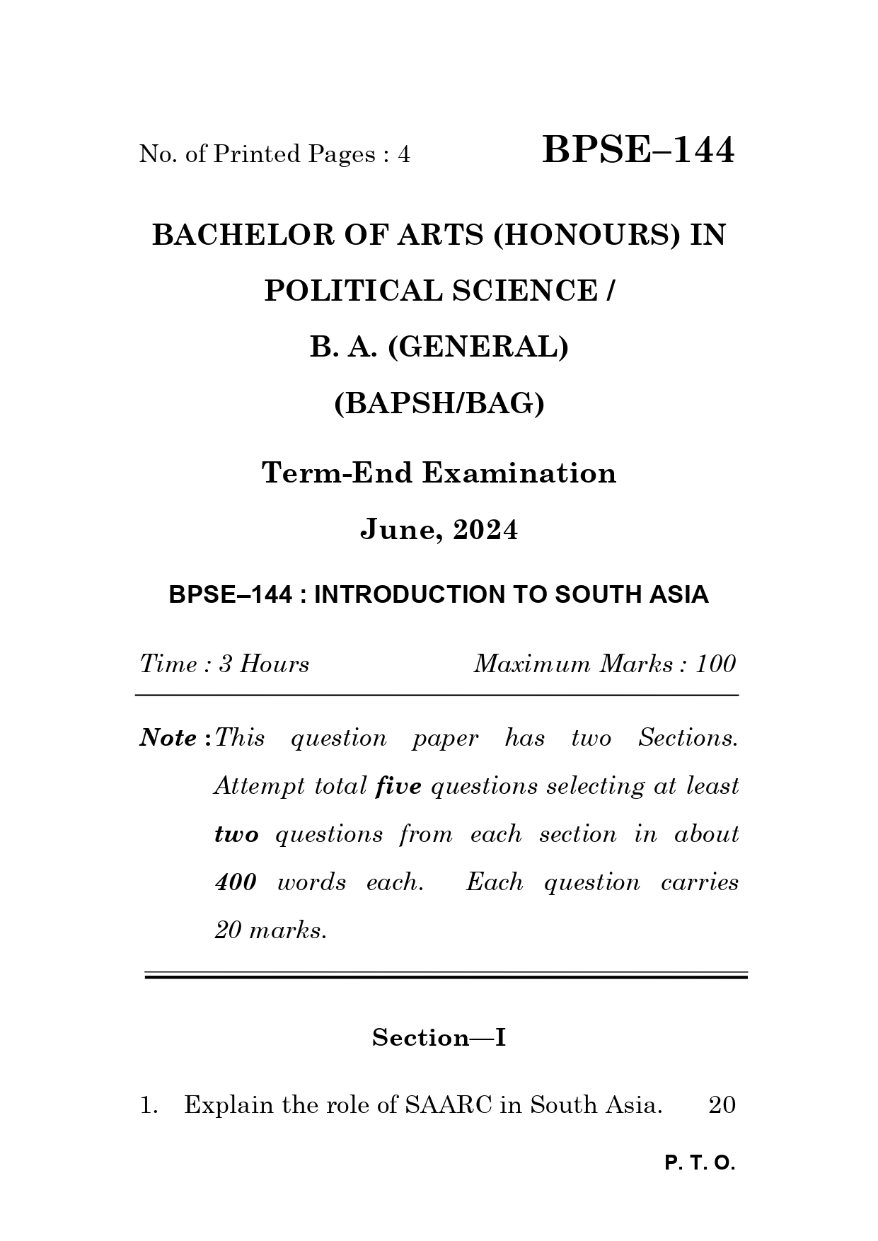 IGNOU BPSE 144 Solved Previous Year Question Paper – June 2024 (Hindi Medium) – Download PDF