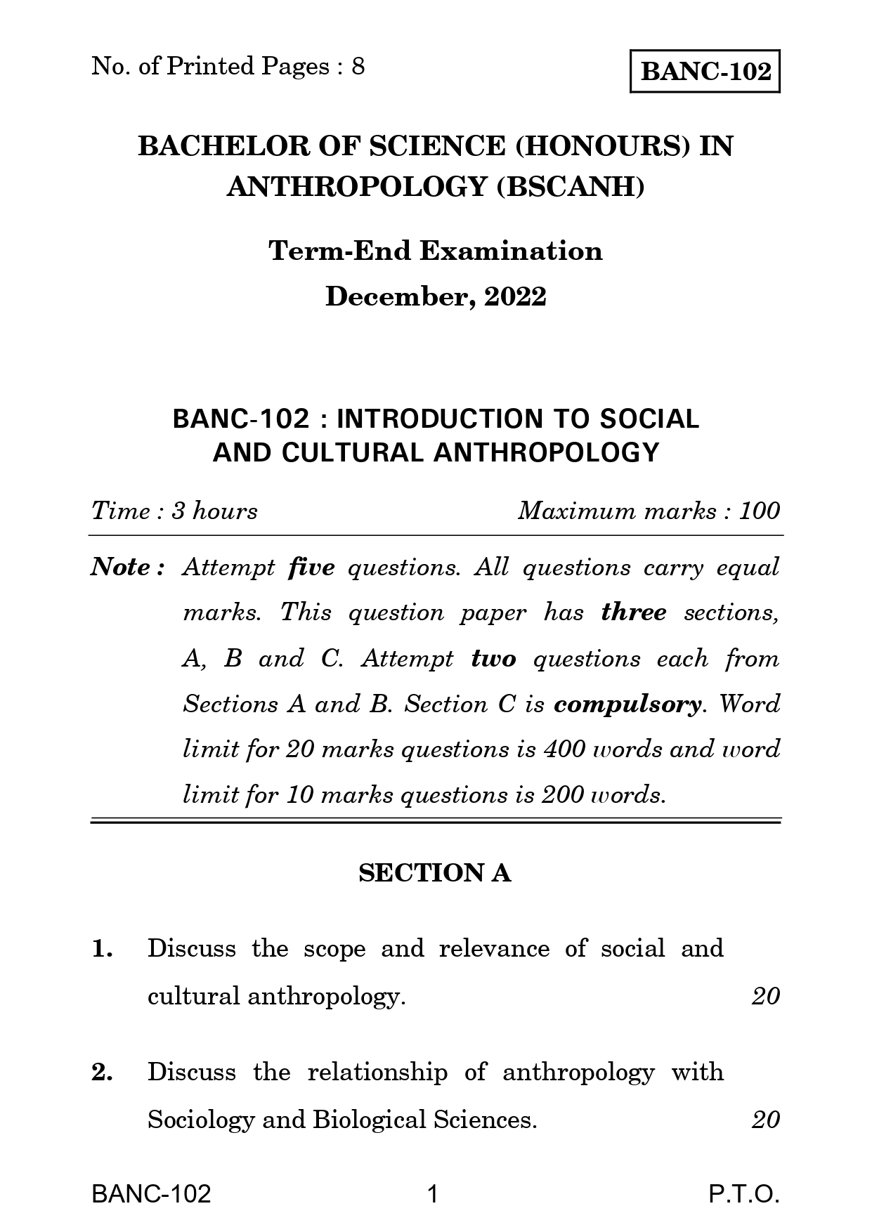 IGNOU BANC 102 Solved Previous Year Question Paper – December 2022 (English Medium) – Download PDF