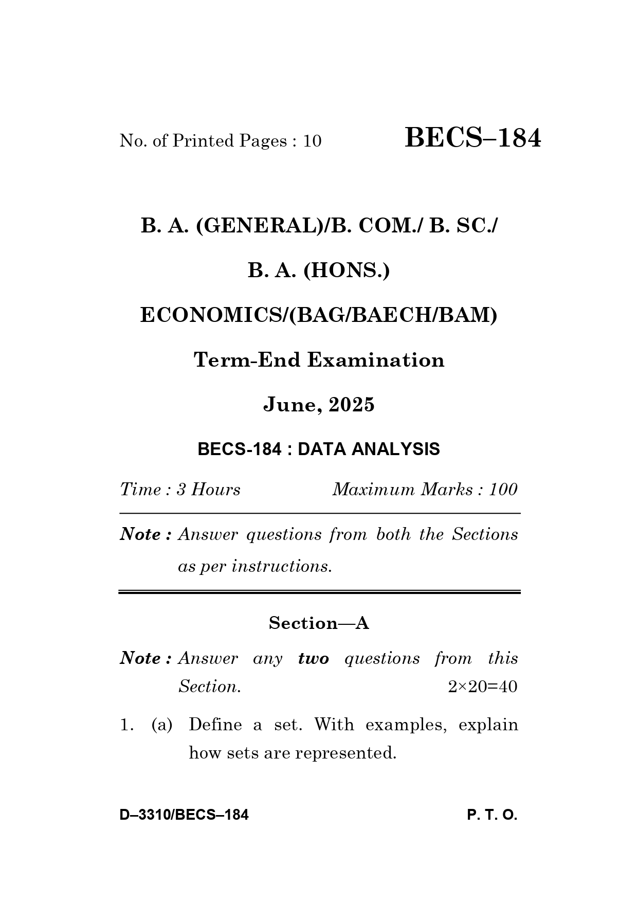 IGNOU BECS 184 Solved Previous Year Question Paper –JUNE 2025 (ENGLISH Medium) – Download PDF