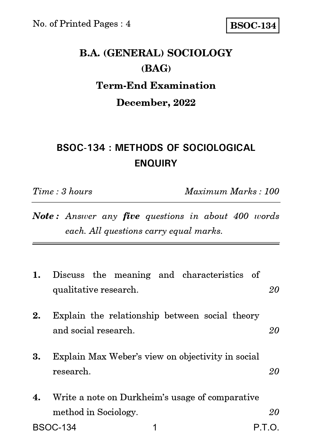 IGNOU BSOC 134 Solved Previous Year Question Paper –DECEMBER 2022 (ENGLISH Medium) – Download PDF