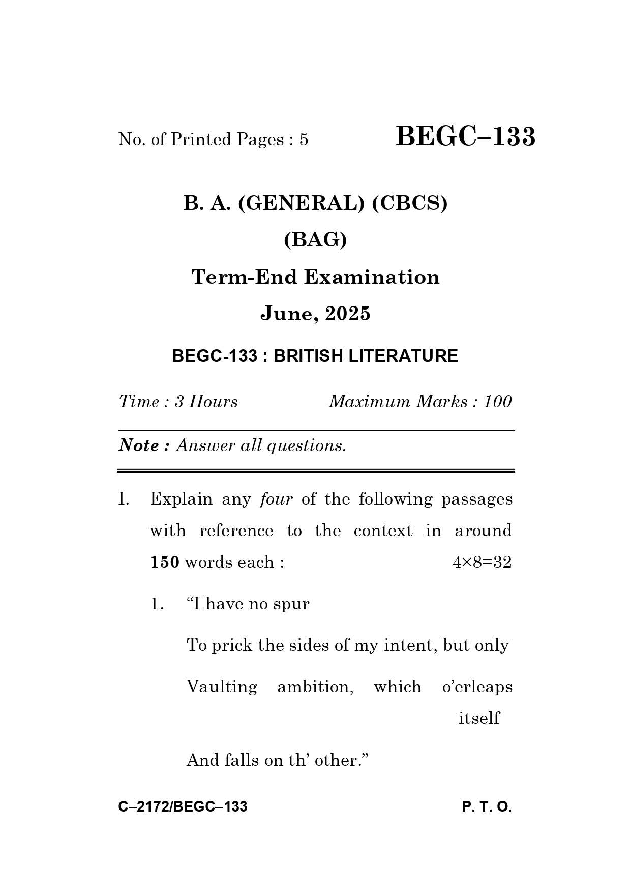 IGNOU BEGC 133 Solved Previous Year Question Paper –JUNE 2025 (ENGLISH Medium) – Download PDF