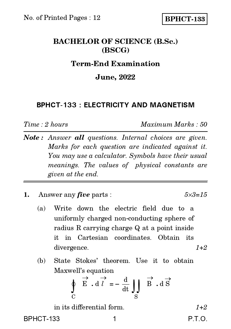 IGNOU BPHCT 133 Solved Previous Year Question Paper – June 2022 (English Medium) – Download PDF