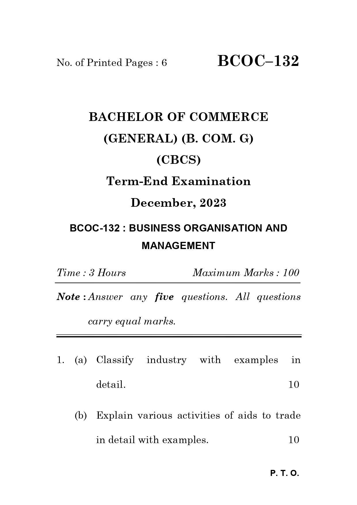 IGNOU BCOC 132 Solved Previous Year Question Paper – December 2023 (English Medium) – Download PDF