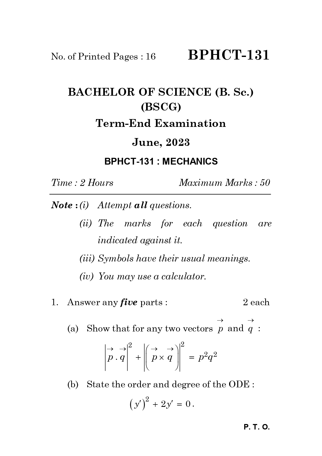 IGNOU BPHCT 131 Solved Previous Year Question Paper – June 2023 (English Medium) – Download PDF