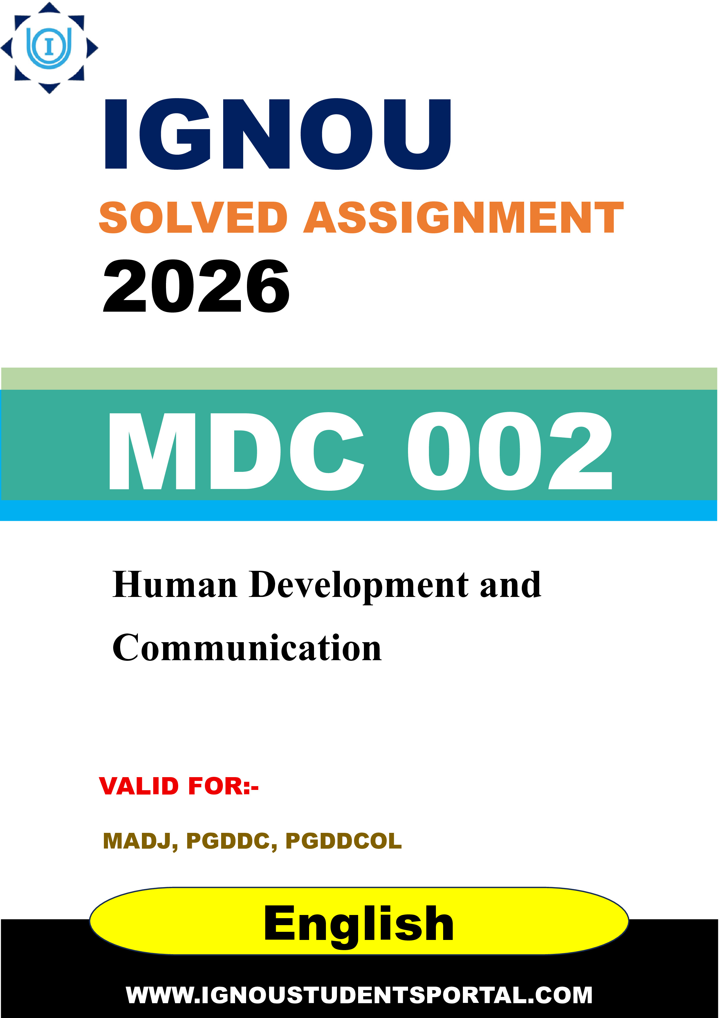 IGNOU MDC 002 Solved Assignment 2026-26: Human Development and Communication (English Medium) | IGNOU Students Portal