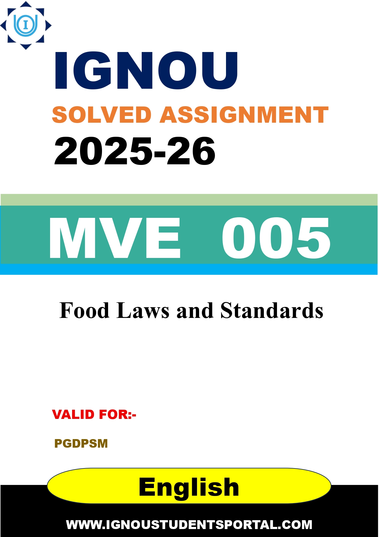 IGNOU MVE 005 Solved Assignment 2025-2026: Food Laws and Standards (English Medium) | IGNOU Students Portal