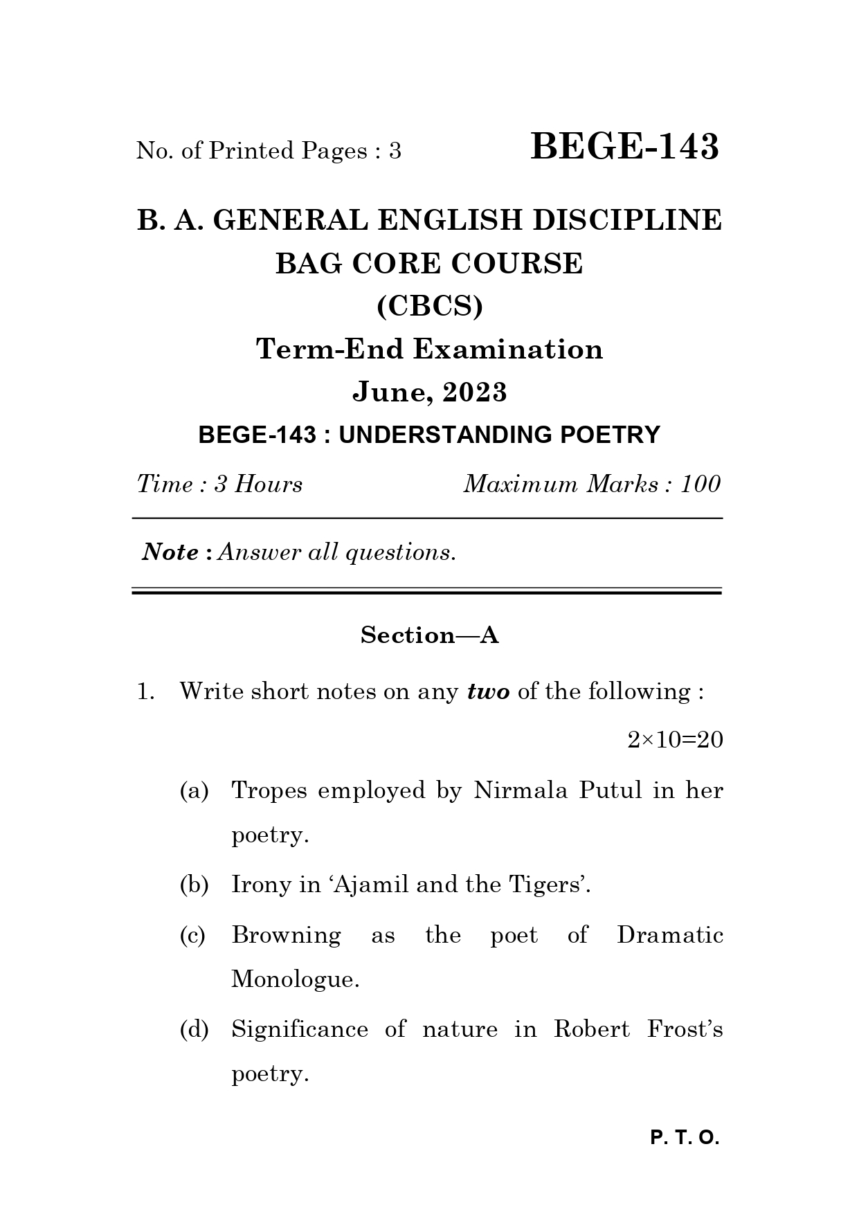 IGNOU BEGE 143 Solved Previous Year Question Paper – June 2023 (English Medium) – Download PDF