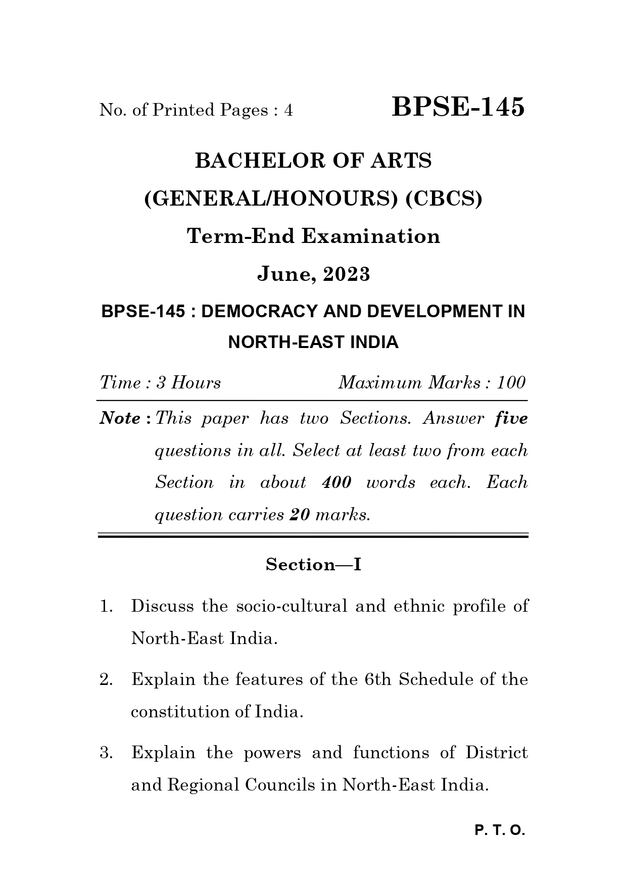 IGNOU BPSE 145 Solved Previous Year Question Paper – June 2023 (Hindi Medium) – Download PDF
