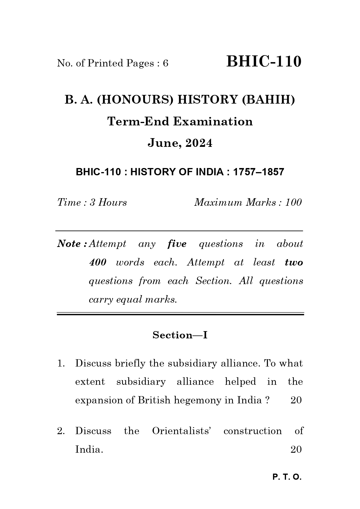 IGNOU BHIC 110 Solved Previous Year Question Paper – June 2024 (English Medium) – Download PDF