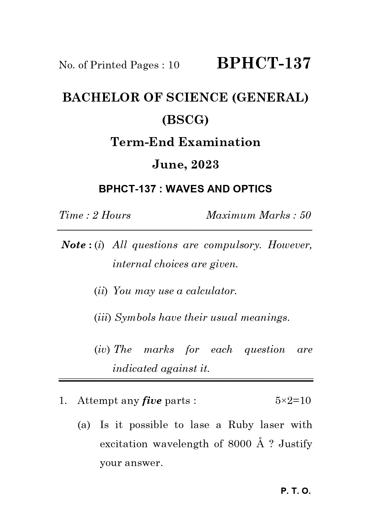 IGNOU BPHCT 137 Solved Previous Year Question Paper –JUNE 2023 (ENGLISH Medium) – Download PDF