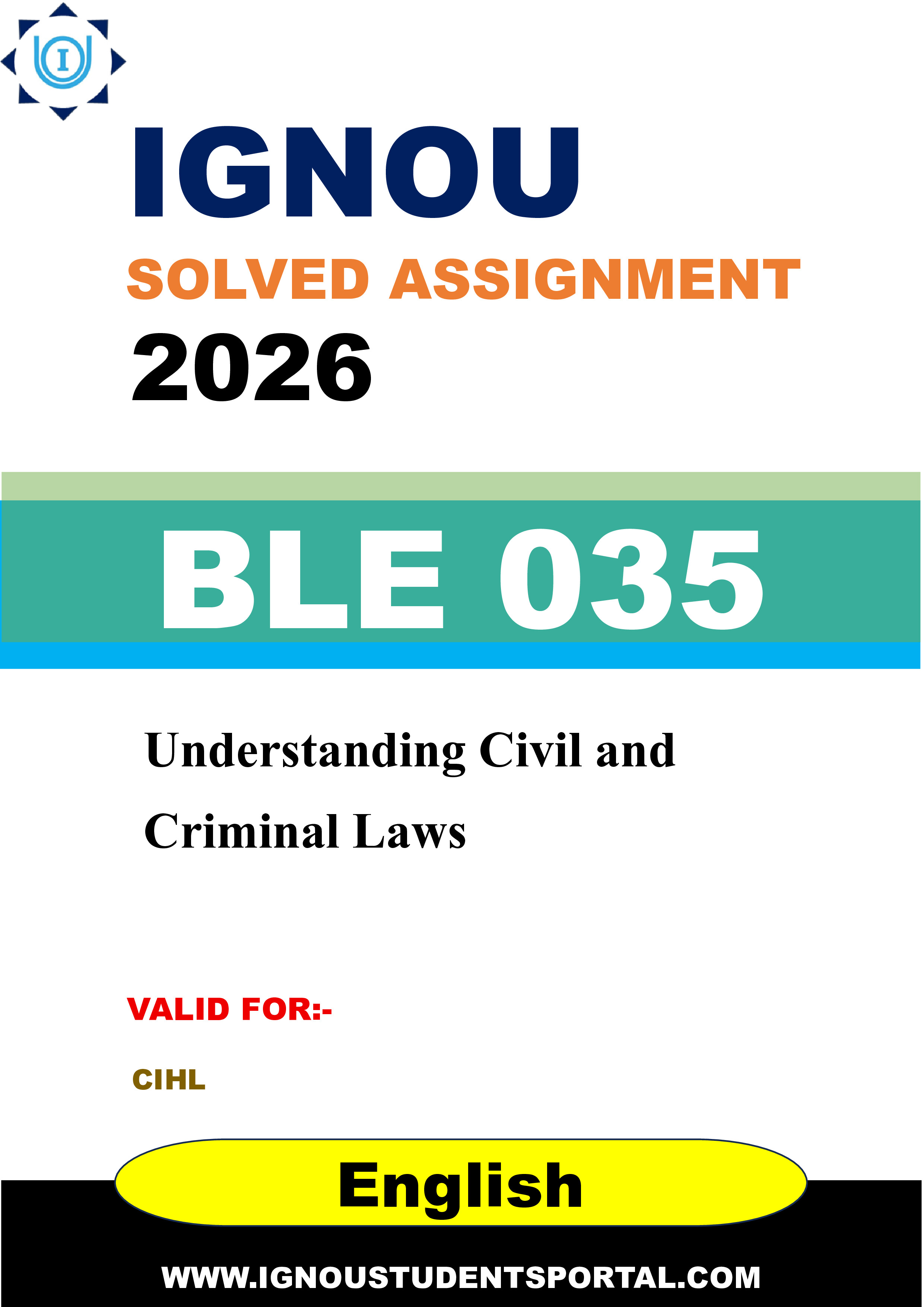 IGNOU BLE 035 Solved Assignment 2026-26: Understanding Civil and Criminal Laws (English Medium) | IGNOU Students Portal