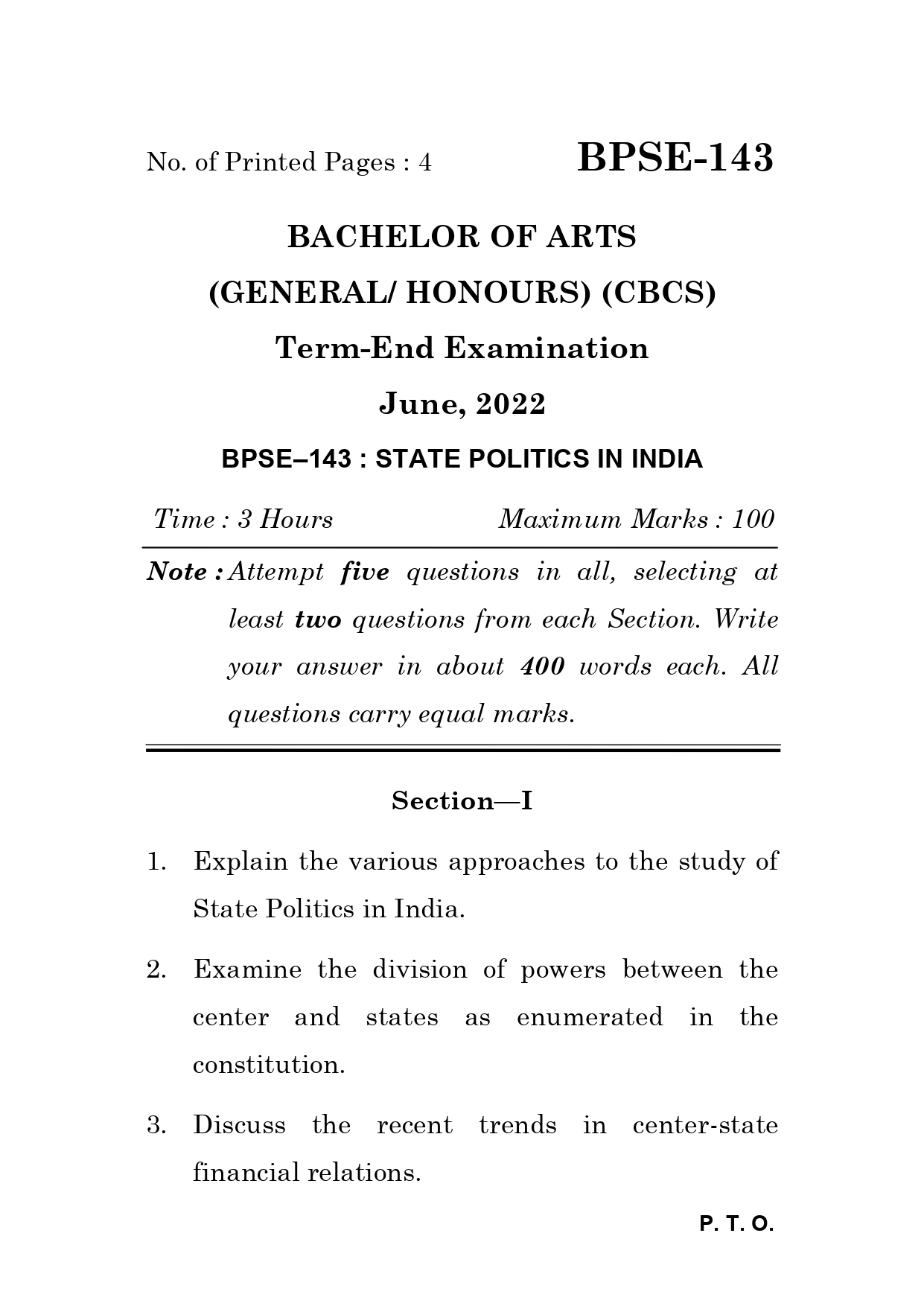 IGNOU BPSE 143 Solved Previous Year Question Paper – June 2022 (English Medium) – Download PDF