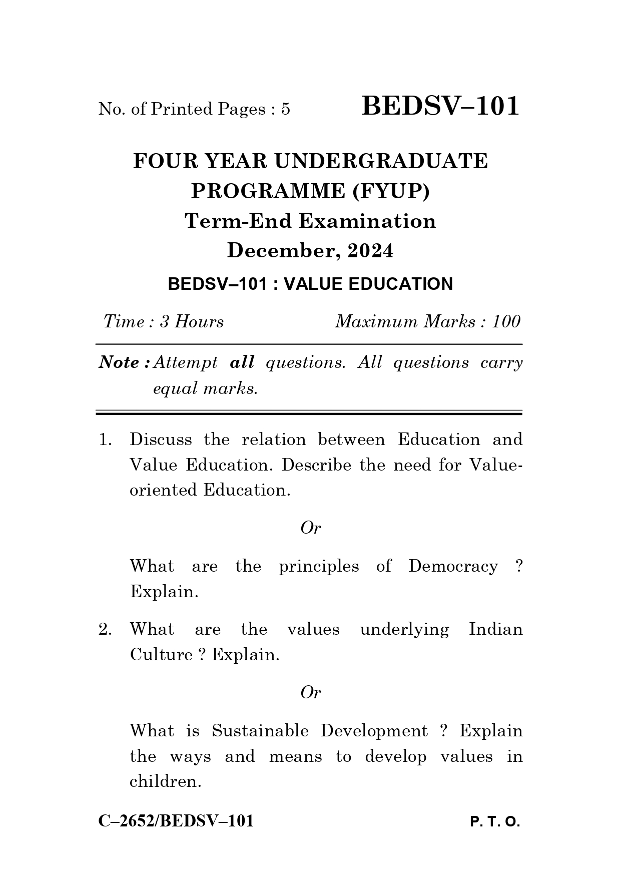 IGNOU BEDSV 101 Solved Previous Year Question Paper – December 2024 (English Medium) – Download PDF