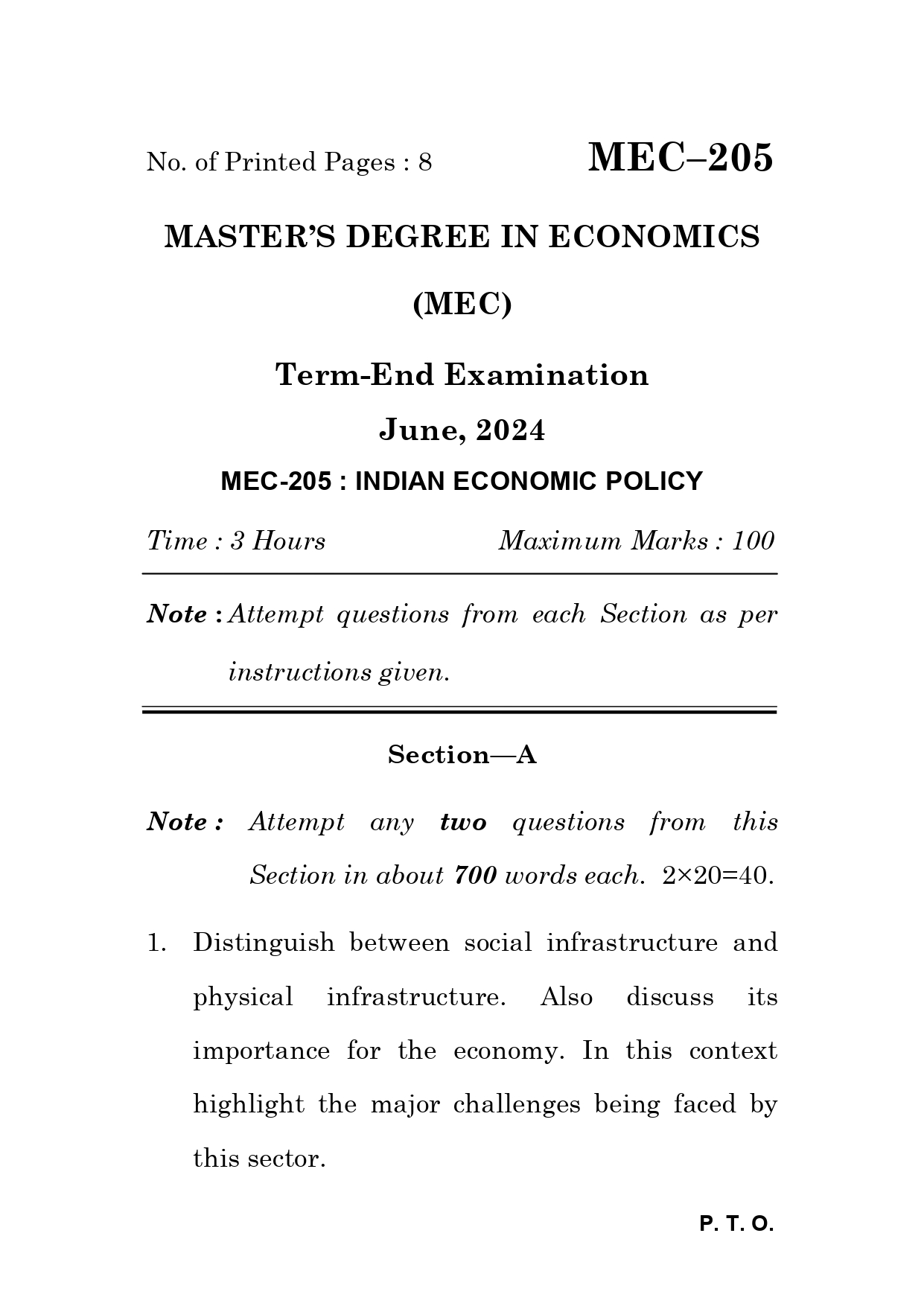 IGNOU MEC 205 Solved Previous Year Question Paper –JUNE 2024 (ENGLISH Medium) – Download PDF