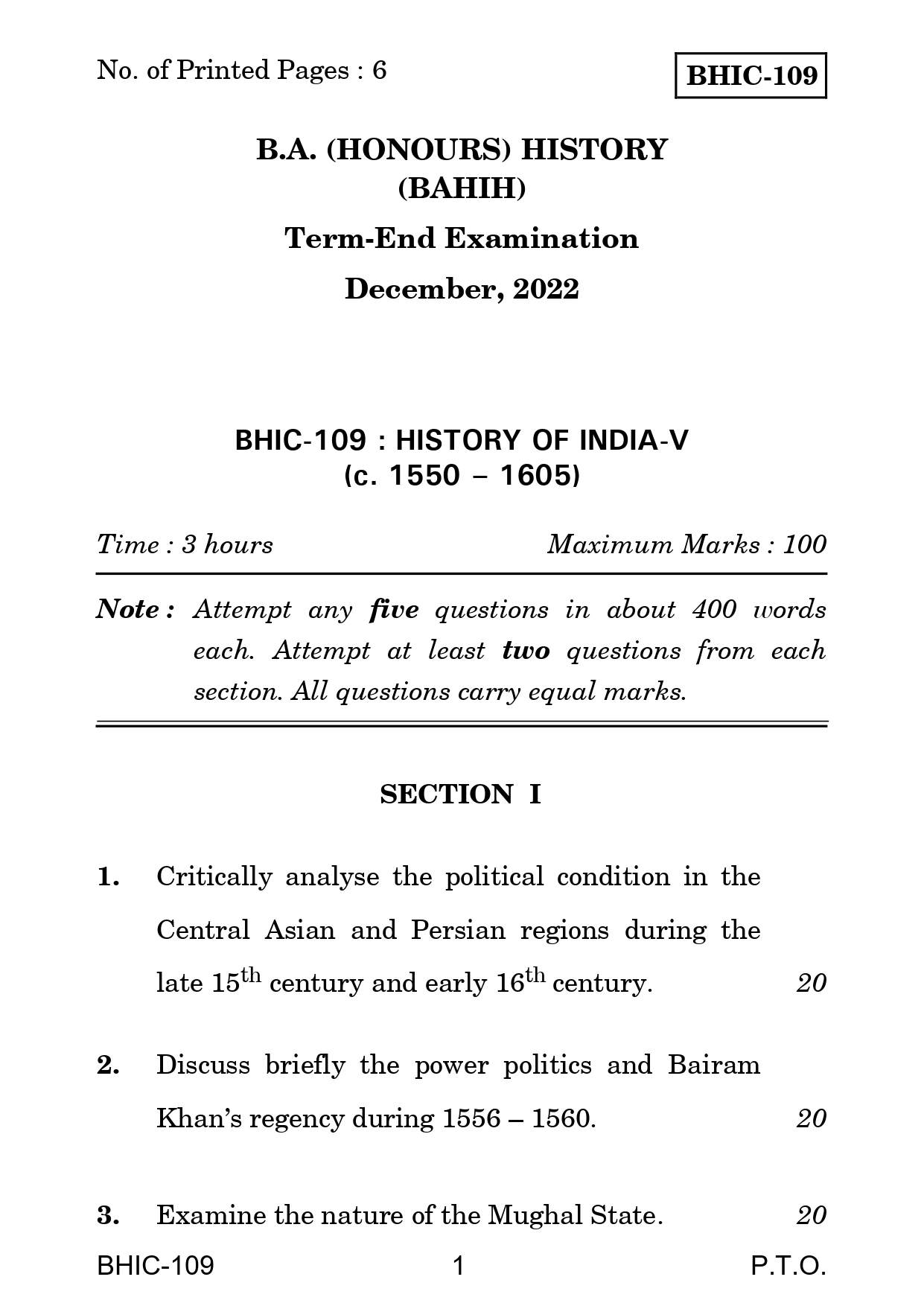 IGNOU BHIC 109 Solved Previous Year Question Paper – December 2022 (English Medium) – Download PDF