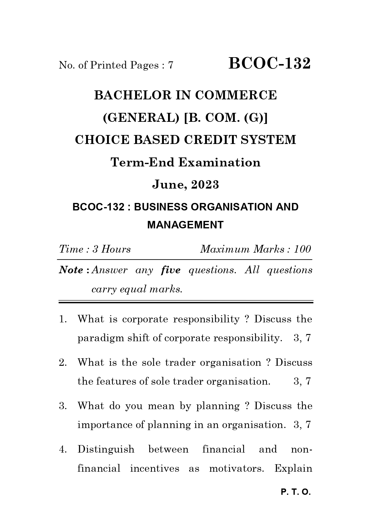 IGNOU BCOC 132 Solved Previous Year Question Paper – June 2023 (English Medium) – Download PDF