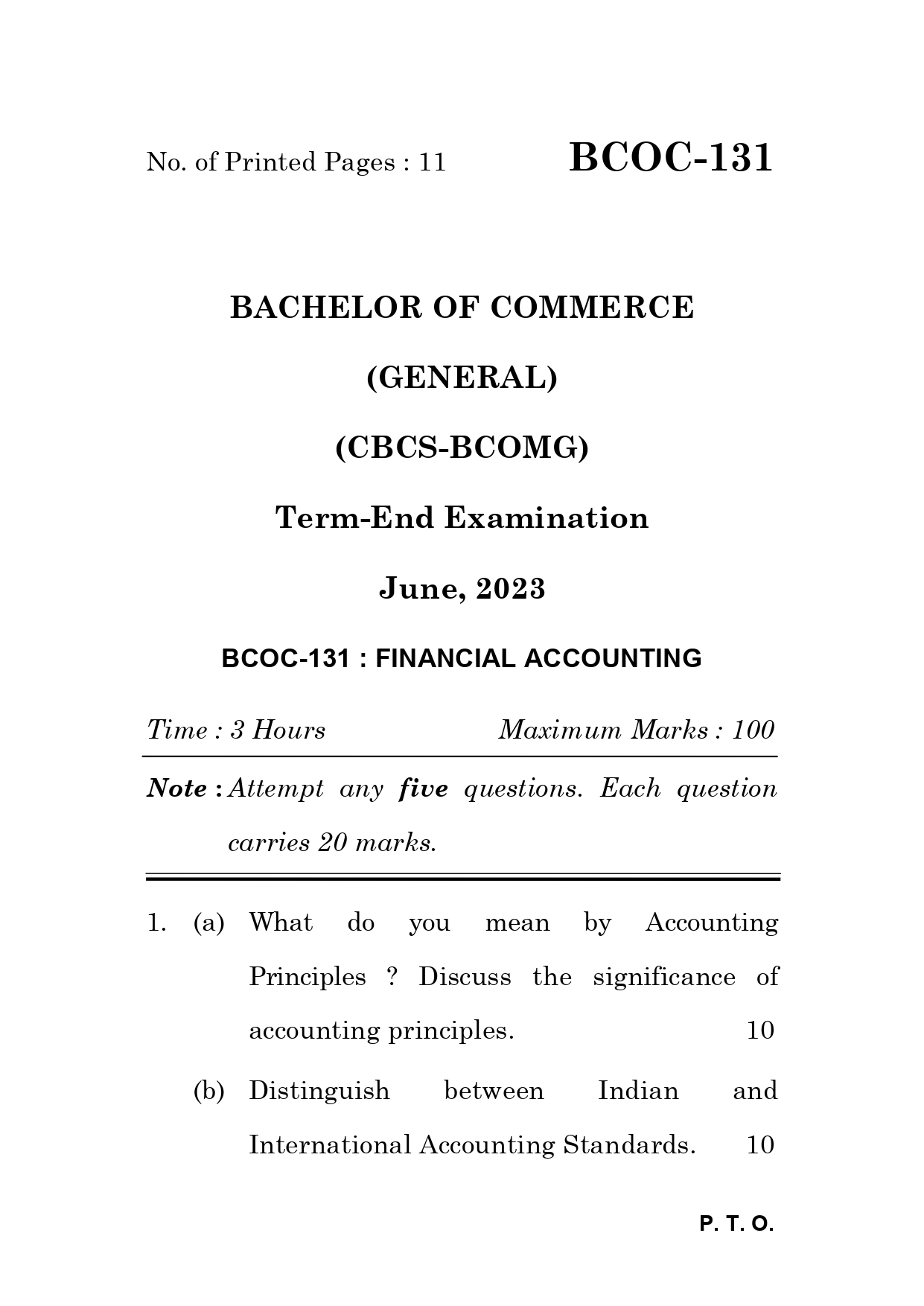 IGNOU BCOC 131 Solved Previous Year Question Paper – June  2023 (English Medium) – Download PDF