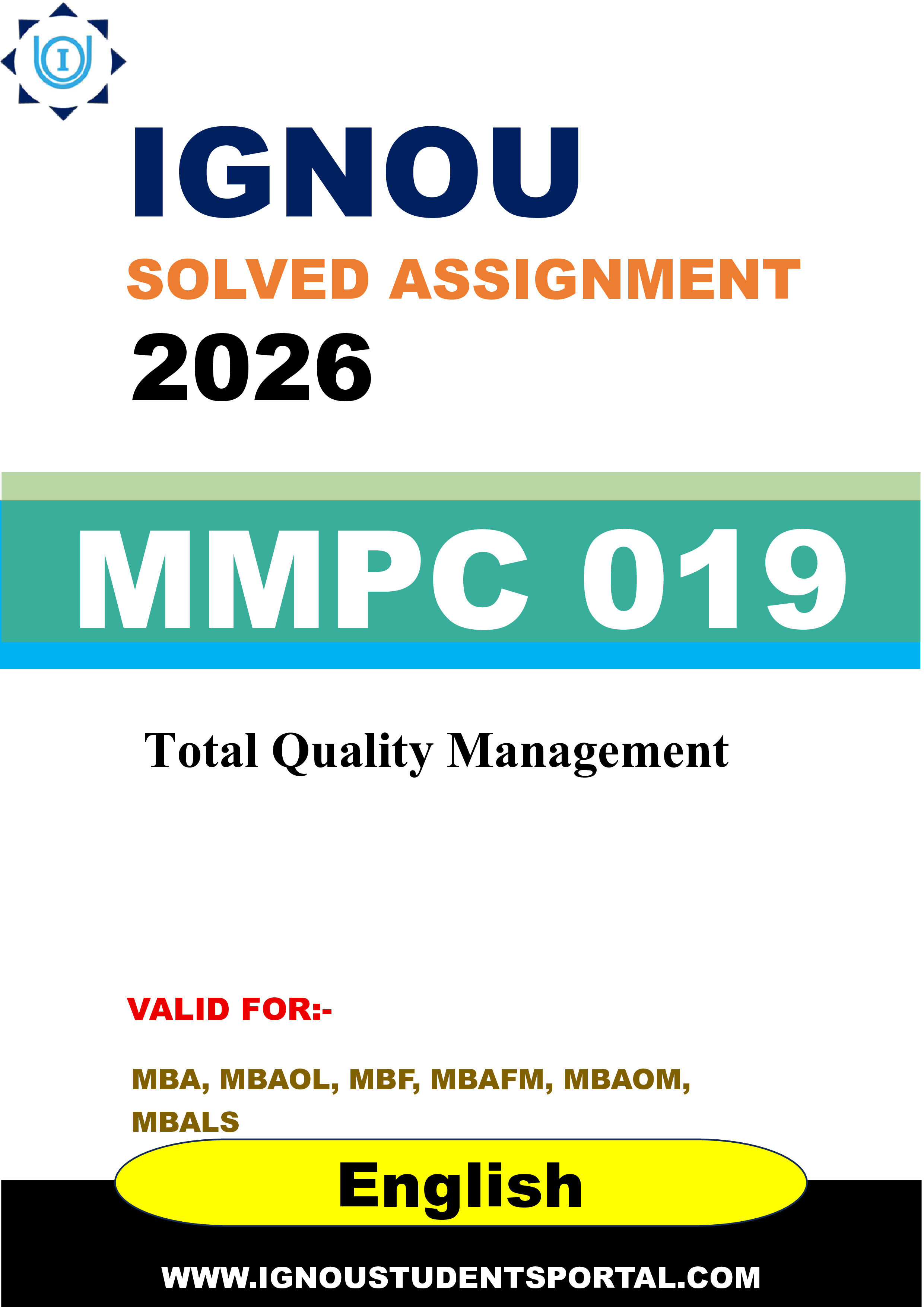 IGNOU MMPC 019 Solved Assignment 2026-26: Total Quality Management (English Medium) | IGNOU Students Portal