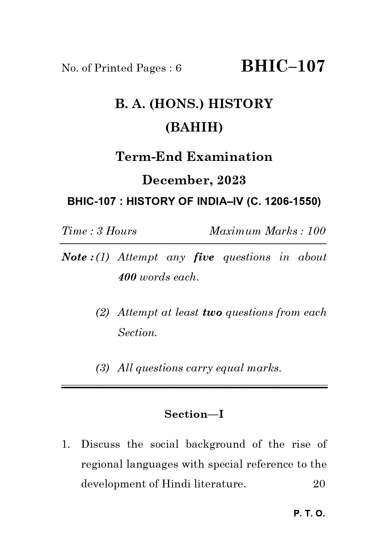 IGNOU BHIC 107 Solved Previous Year Question Paper – December 2023 (English Medium) – Download PDF