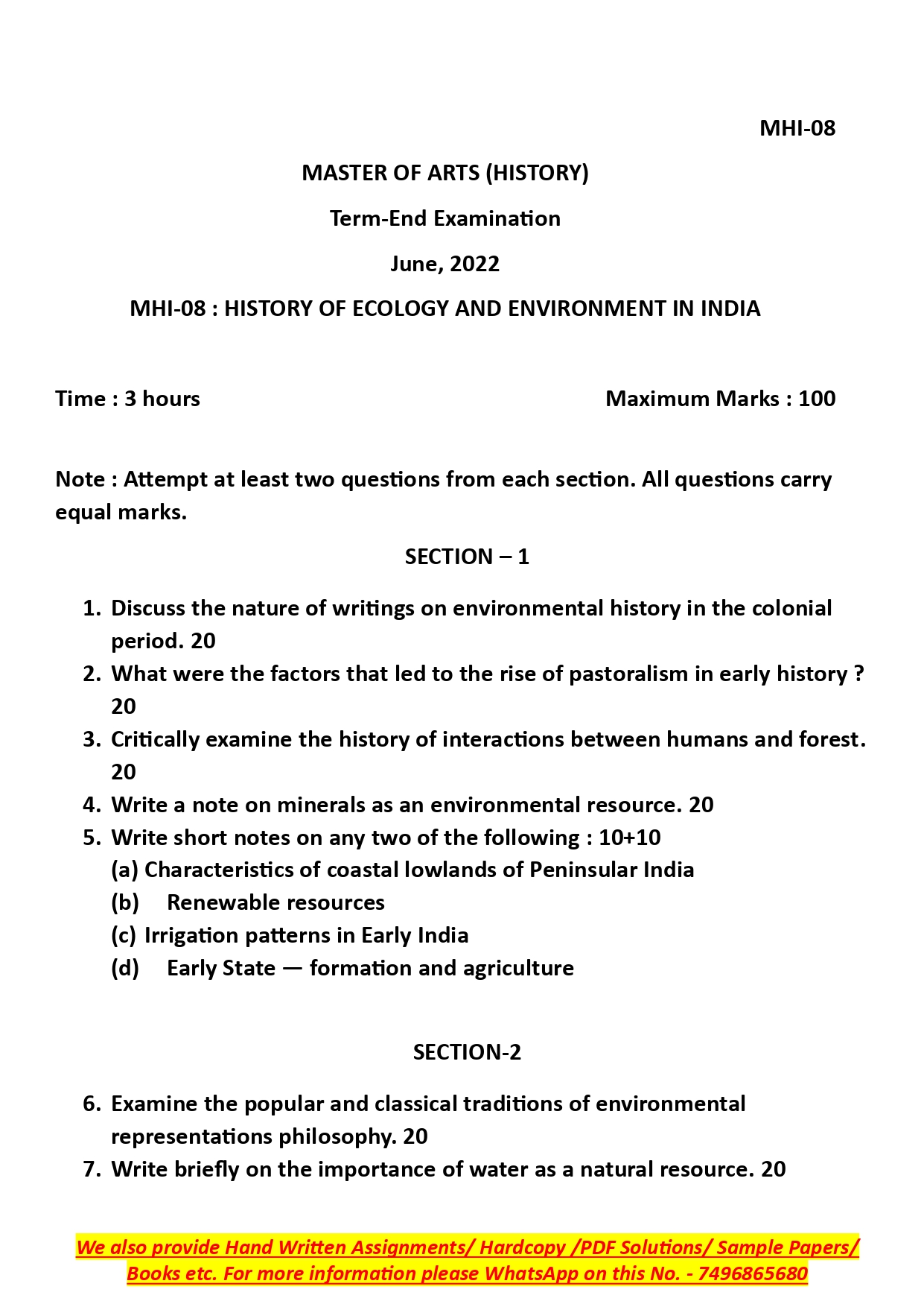 IGNOU MHI 08 Solved Previous Year Question Paper – June 2022 (English Medium) – Download PDF