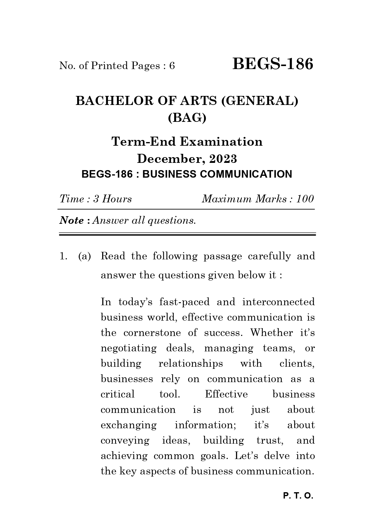 IGNOU BEGS 186 Solved Previous Year Question Paper – December 2023 (English Medium) – Download PDF