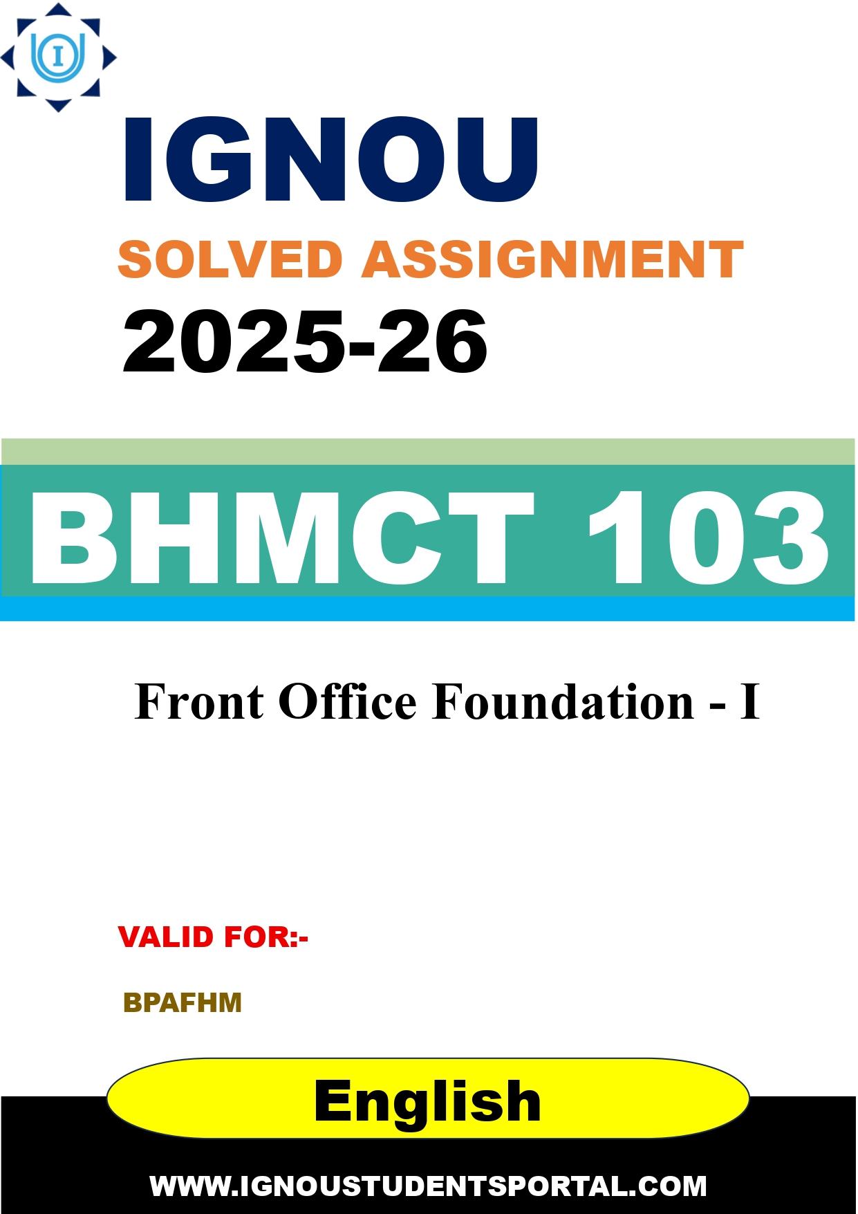 IGNOU BHMCT 103 Solved Assignment 2025-2026 (English Medium) – Download PDF