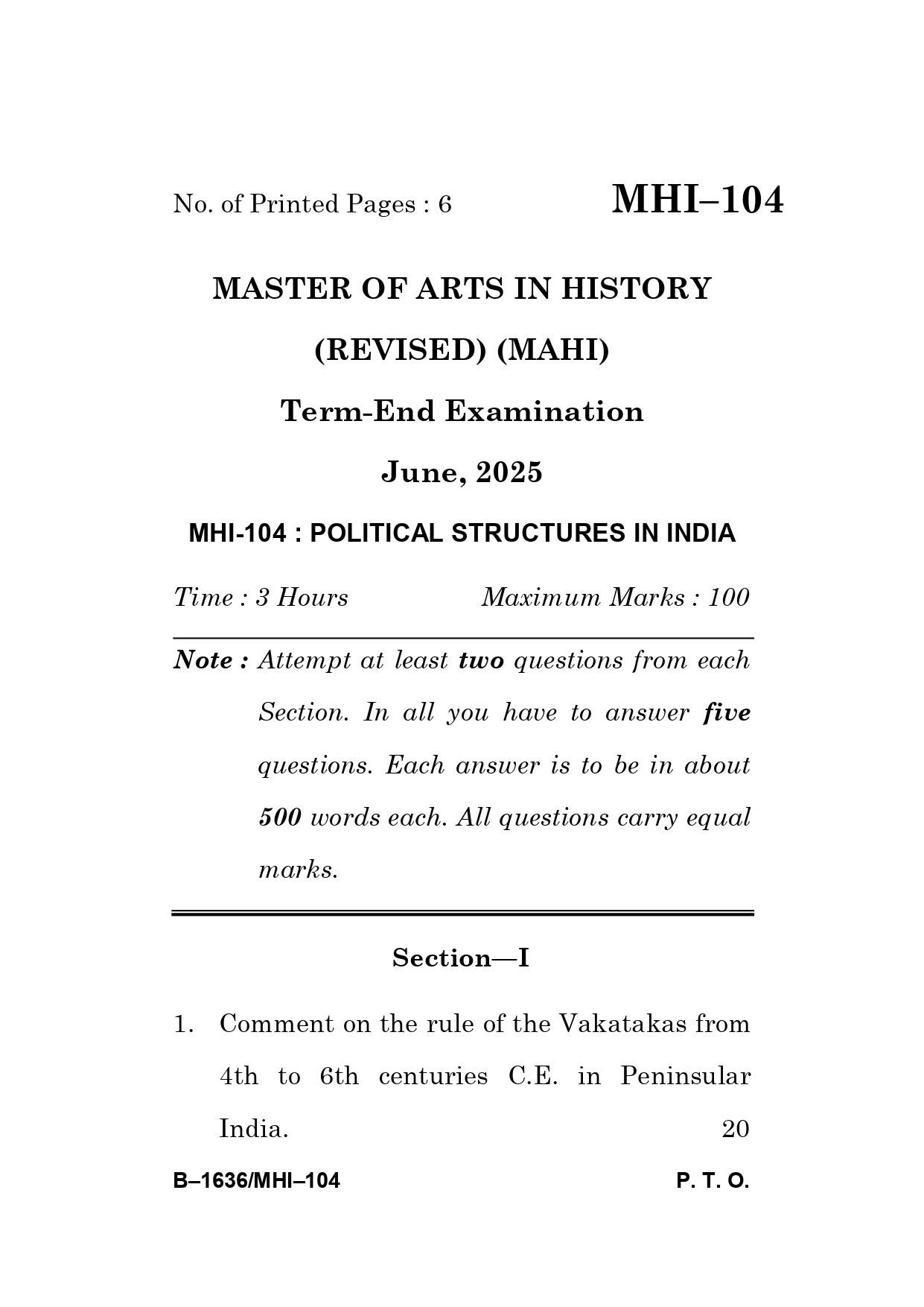 IGNOU MHI 104 Solved Previous Year Question Paper – June 2025 (Hindi Medium) – Download PDF