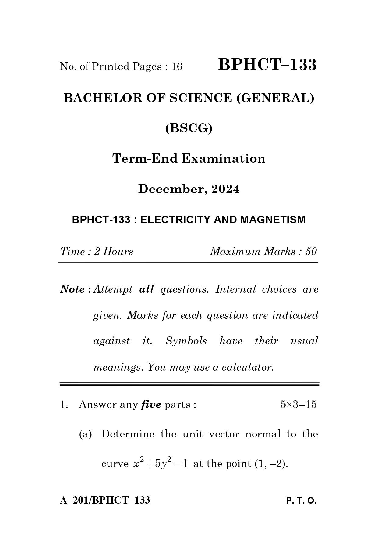 IGNOU BPHCT 133 Solved Previous Year Question Paper – December 2024 (English Medium) – Download PDF