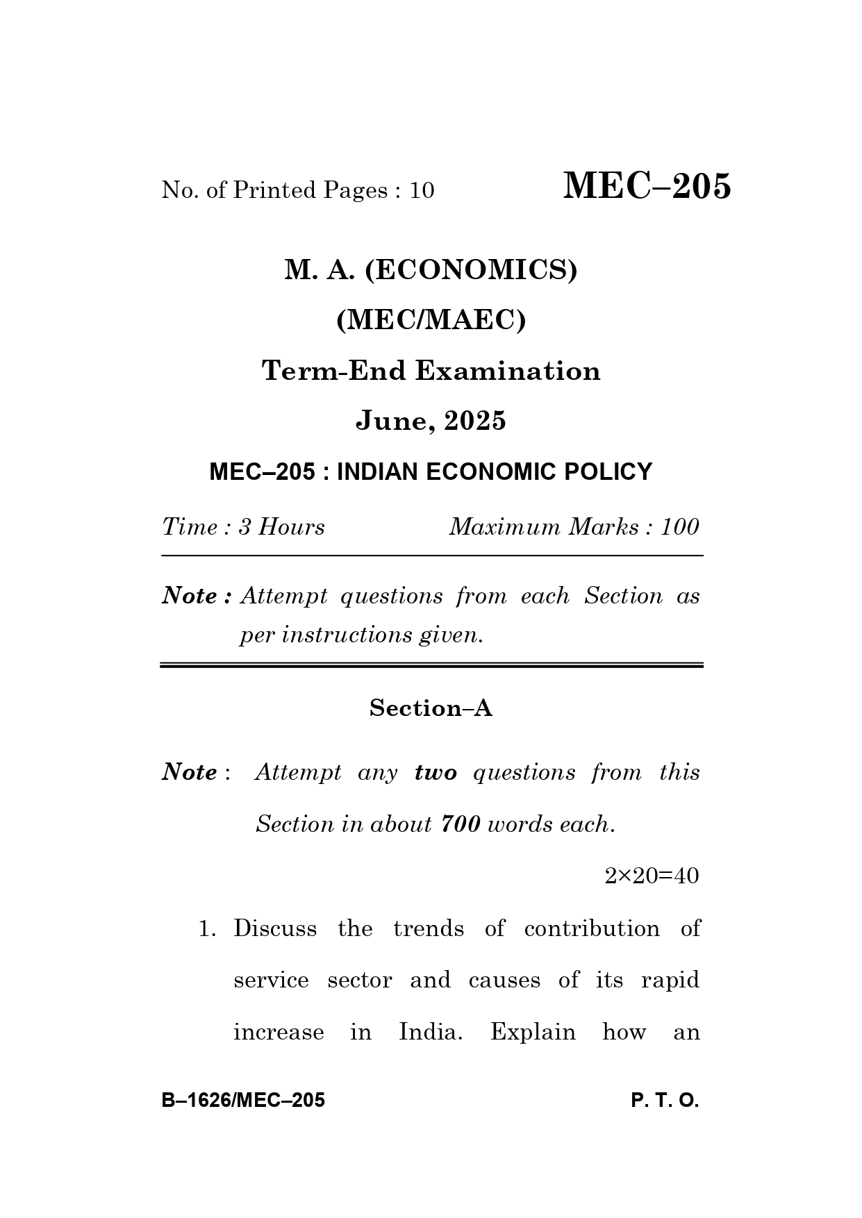 IGNOU MEC 205 Solved Previous Year Question Paper –JUNE 2025 (ENGLISH Medium) – Download PDF
