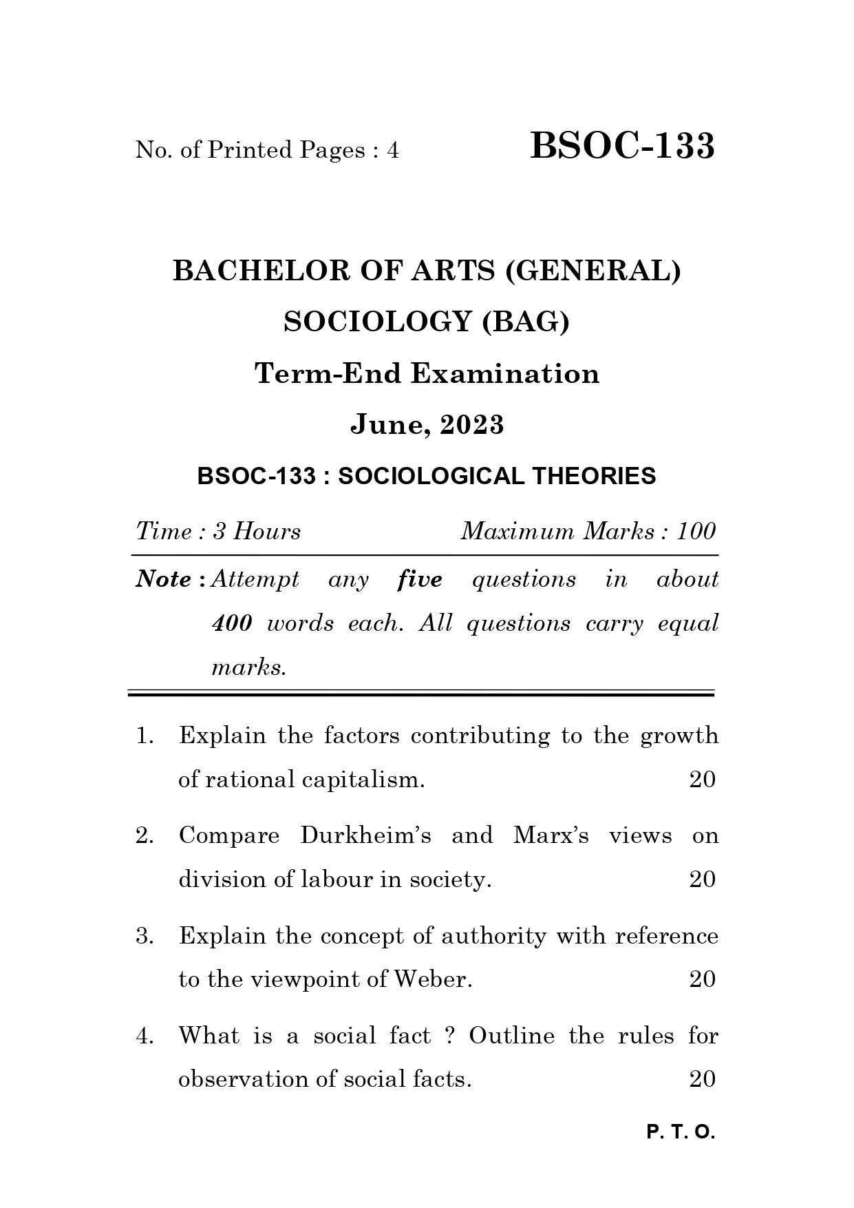 IGNOU BSOC 133 Solved Previous Year Question Paper – June 2023 (Hindi Medium) – Download PDF