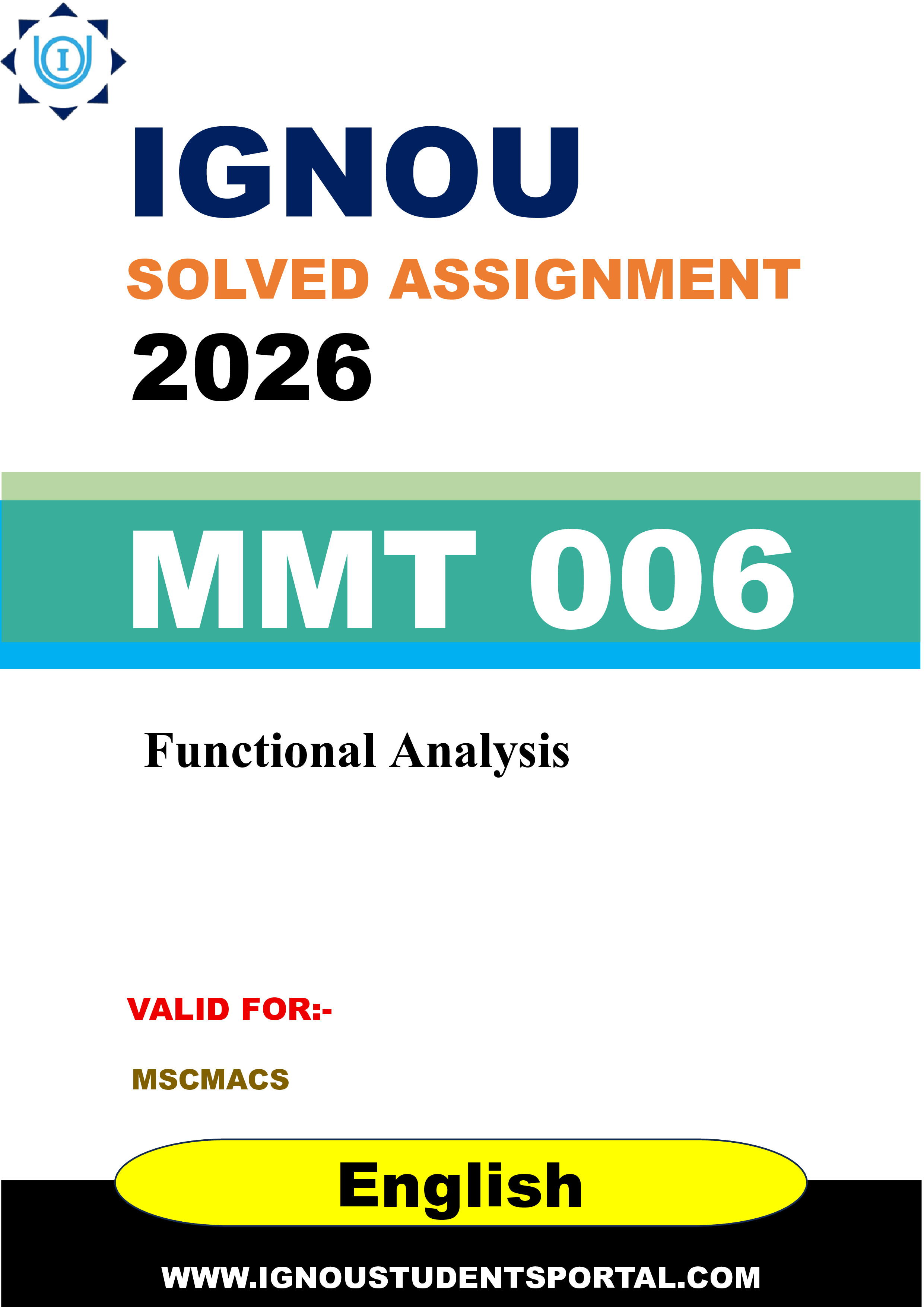 IGNOU MMT 006 Solved Assignment 2026-26: Functional Analysis (English Medium) | IGNOU Students Portal