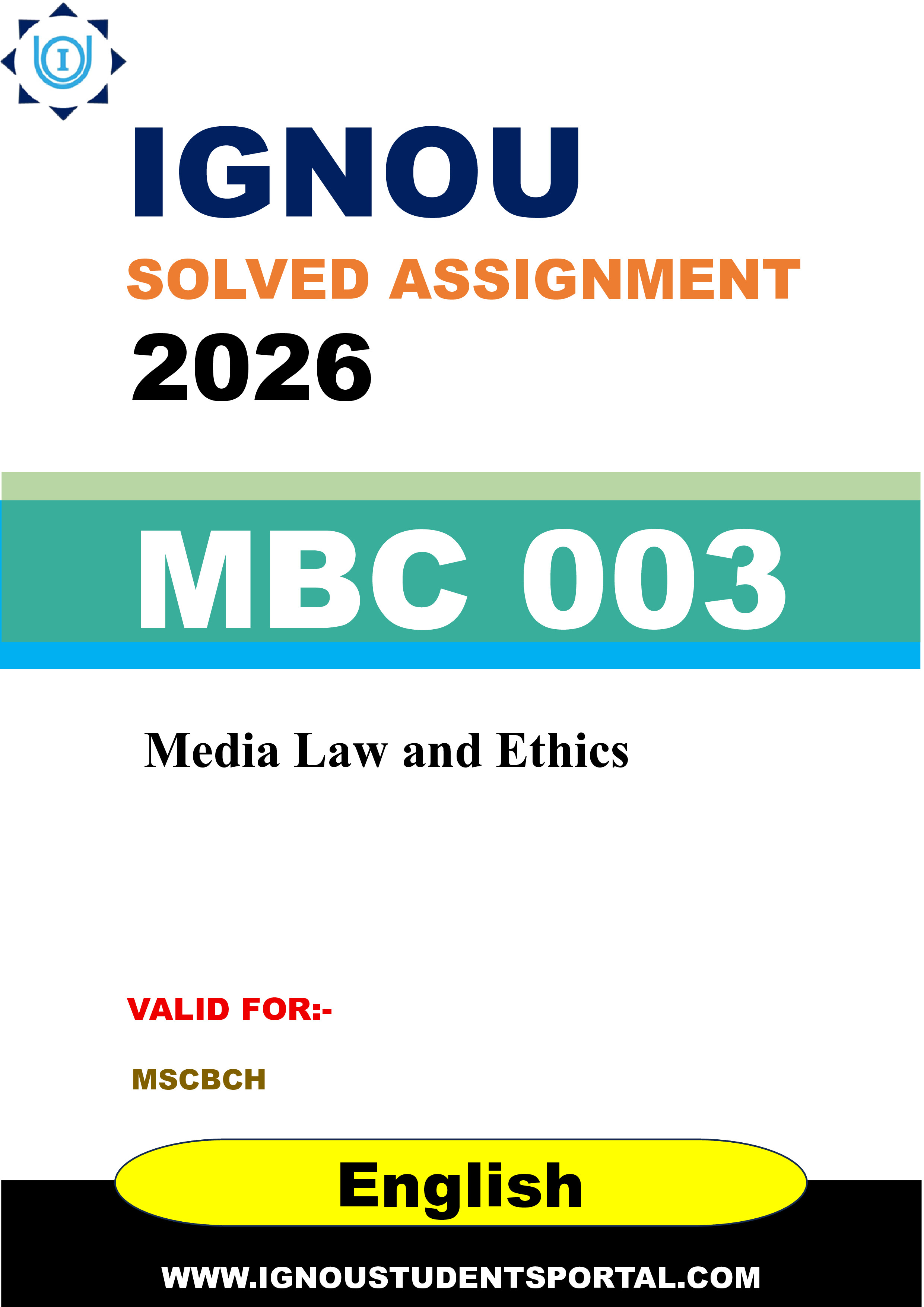 IGNOU MBC 003 Solved Assignment 2026-26: Media Law and Ethics (English Medium) | IGNOU Students Portal