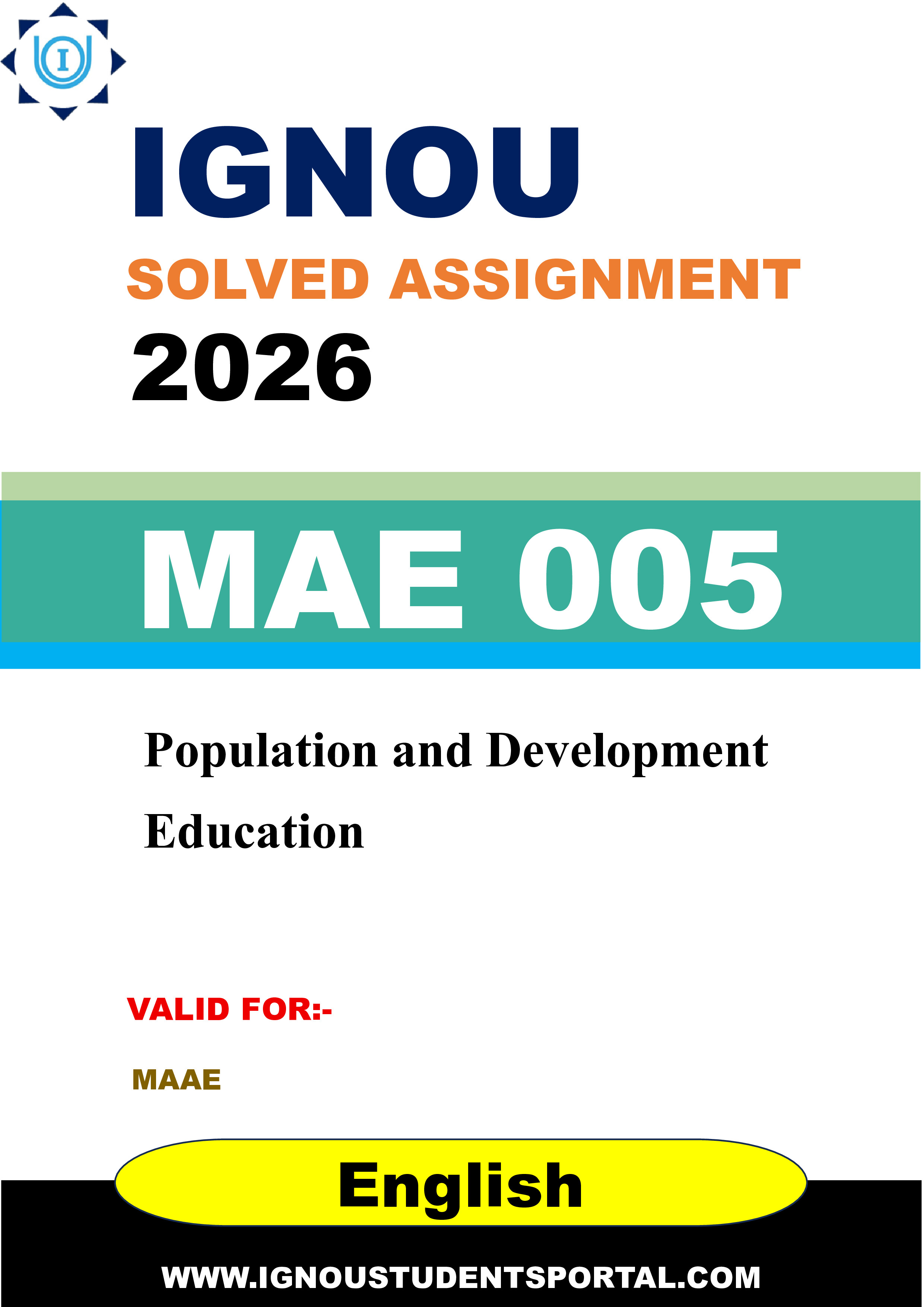 IGNOU MAE 005 Solved Assignment 2026-26: Population and Development Education (English Medium) | IGNOU Students Portal