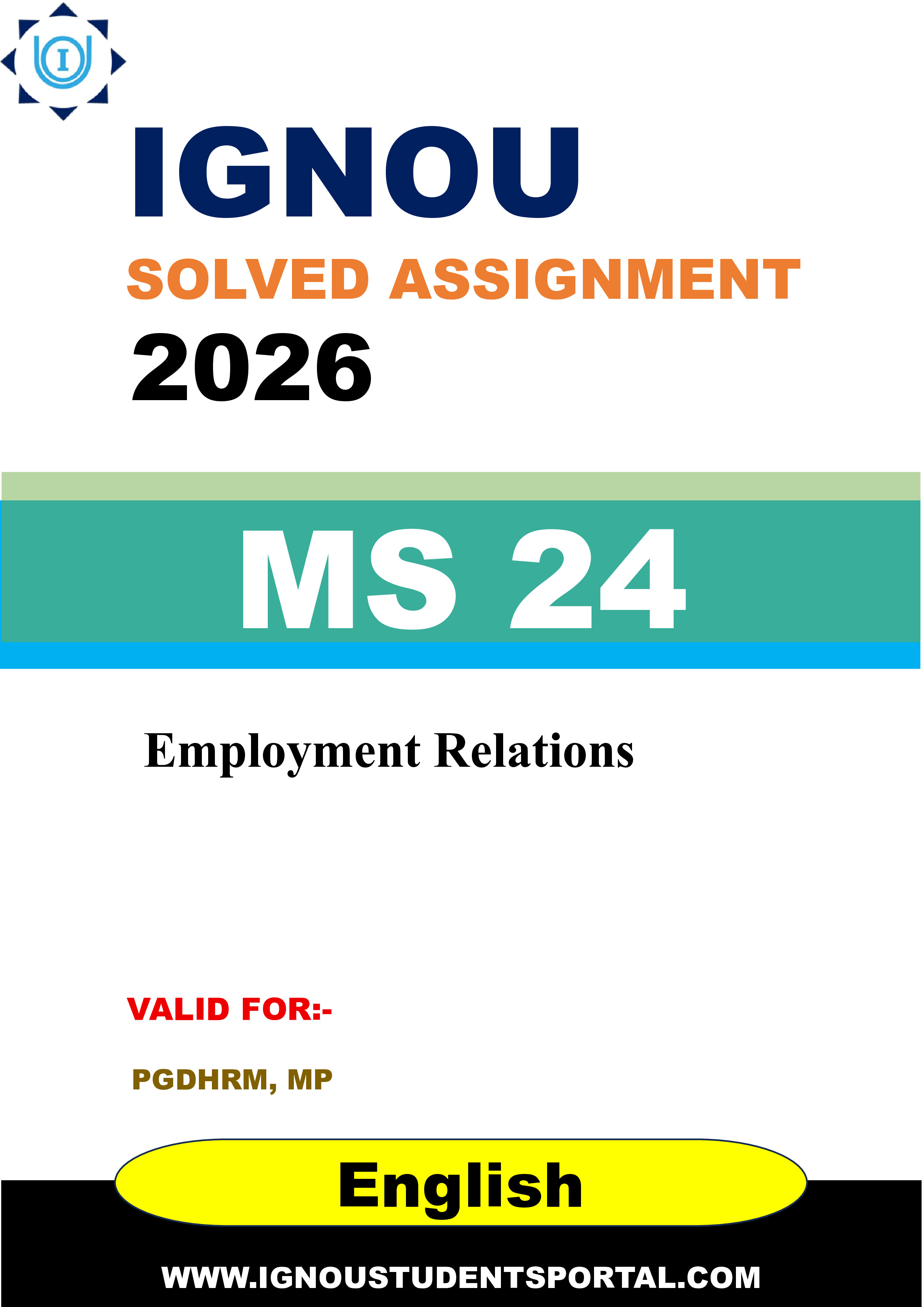 IGNOU MS 24 Solved Assignment 2026-26: Employment Relations (English Medium) | IGNOU Students Portal
