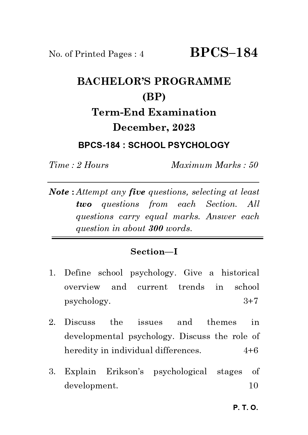 IGNOU BPCS 184 Solved Previous Year Question Paper – December 2023 (English Medium) – Download PDF