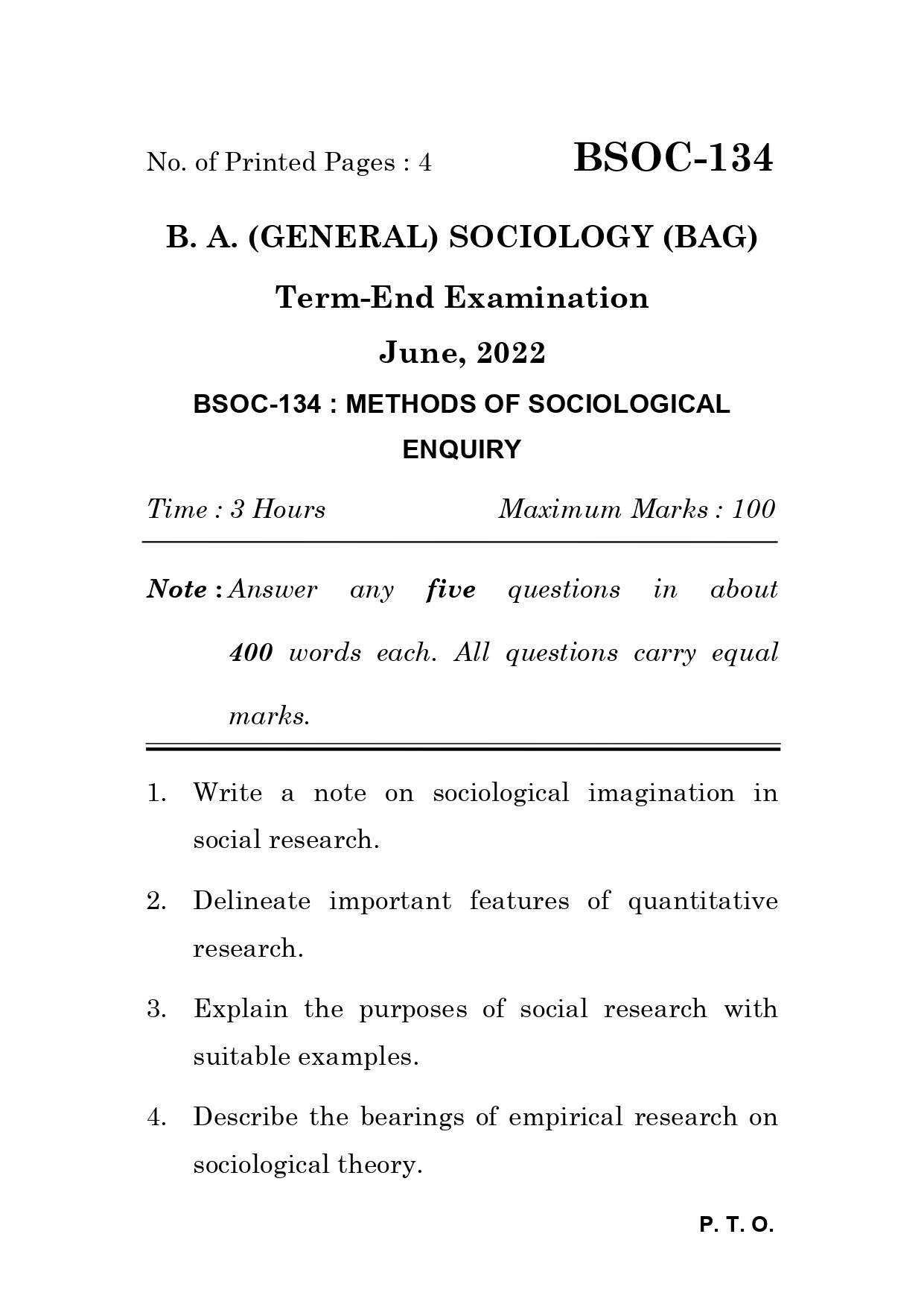 IGNOU BSOC 134 Solved Previous Year Question Paper –JUNE 2022 (ENGLISH Medium) – Download PDF