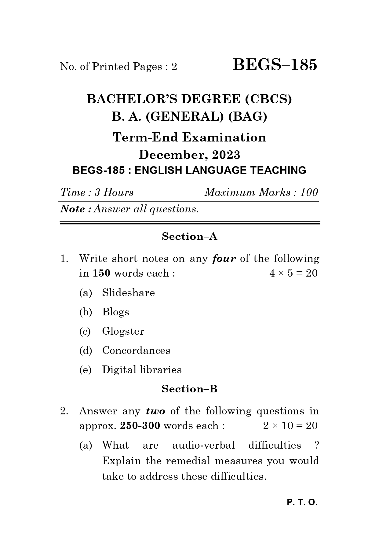 IGNOU BEGS 185 Solved Previous Year Question Paper – December 2023 (English Medium) – Download PDF