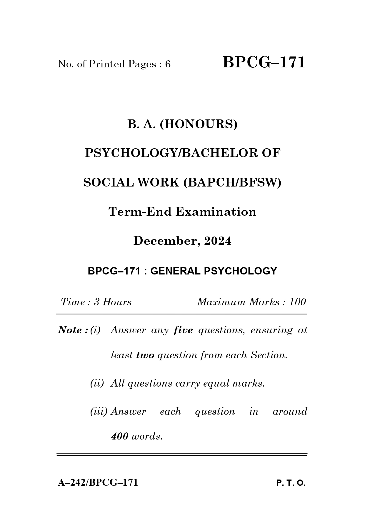 IGNOU BPCG 171 Solved Previous Year Question Paper – December 2024 (HINDI Medium) – Download PDF
