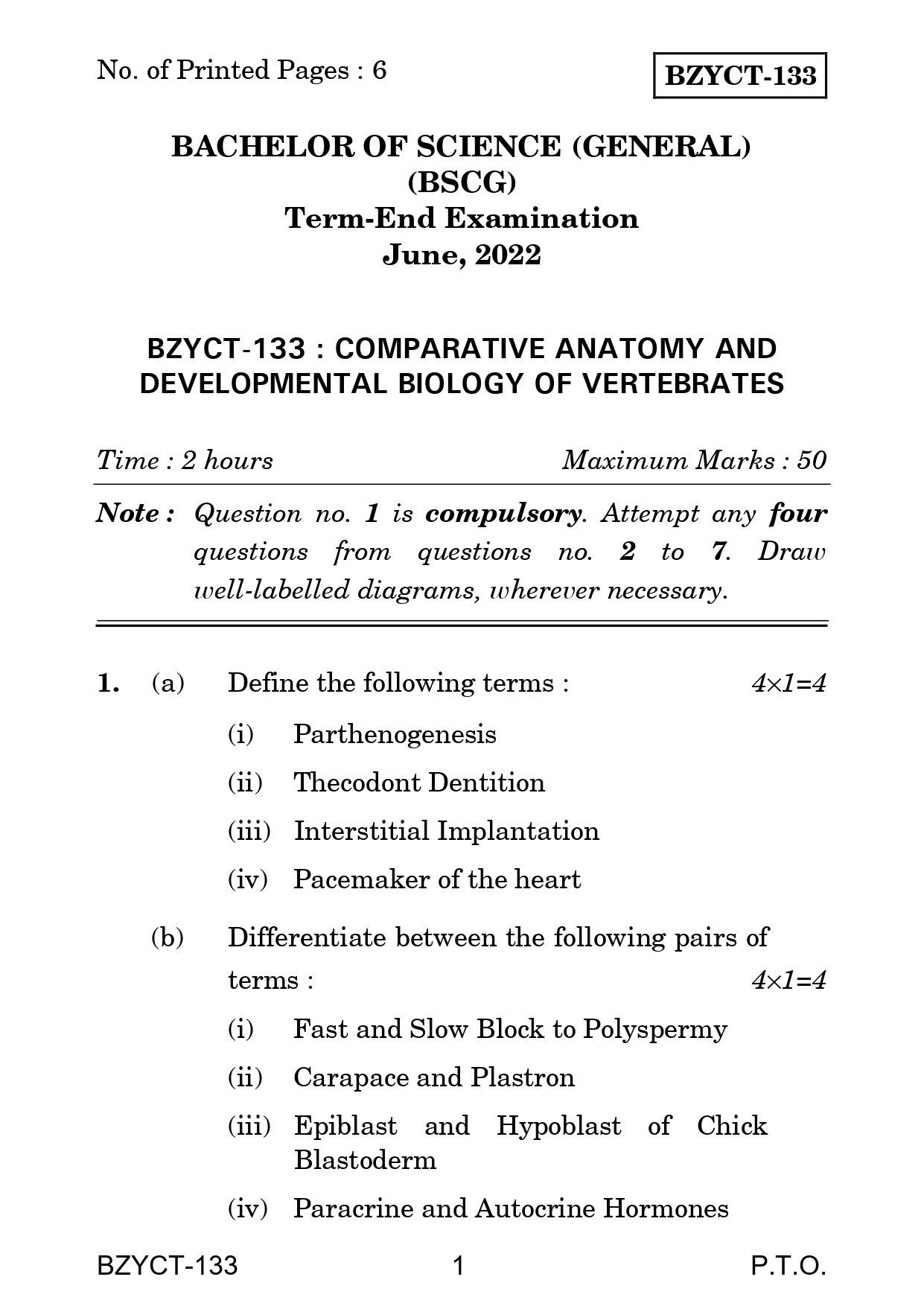 IGNOU  BZYCT 133 Solved Previous Year Question Paper – june 2022 (English Medium) – Download PDF