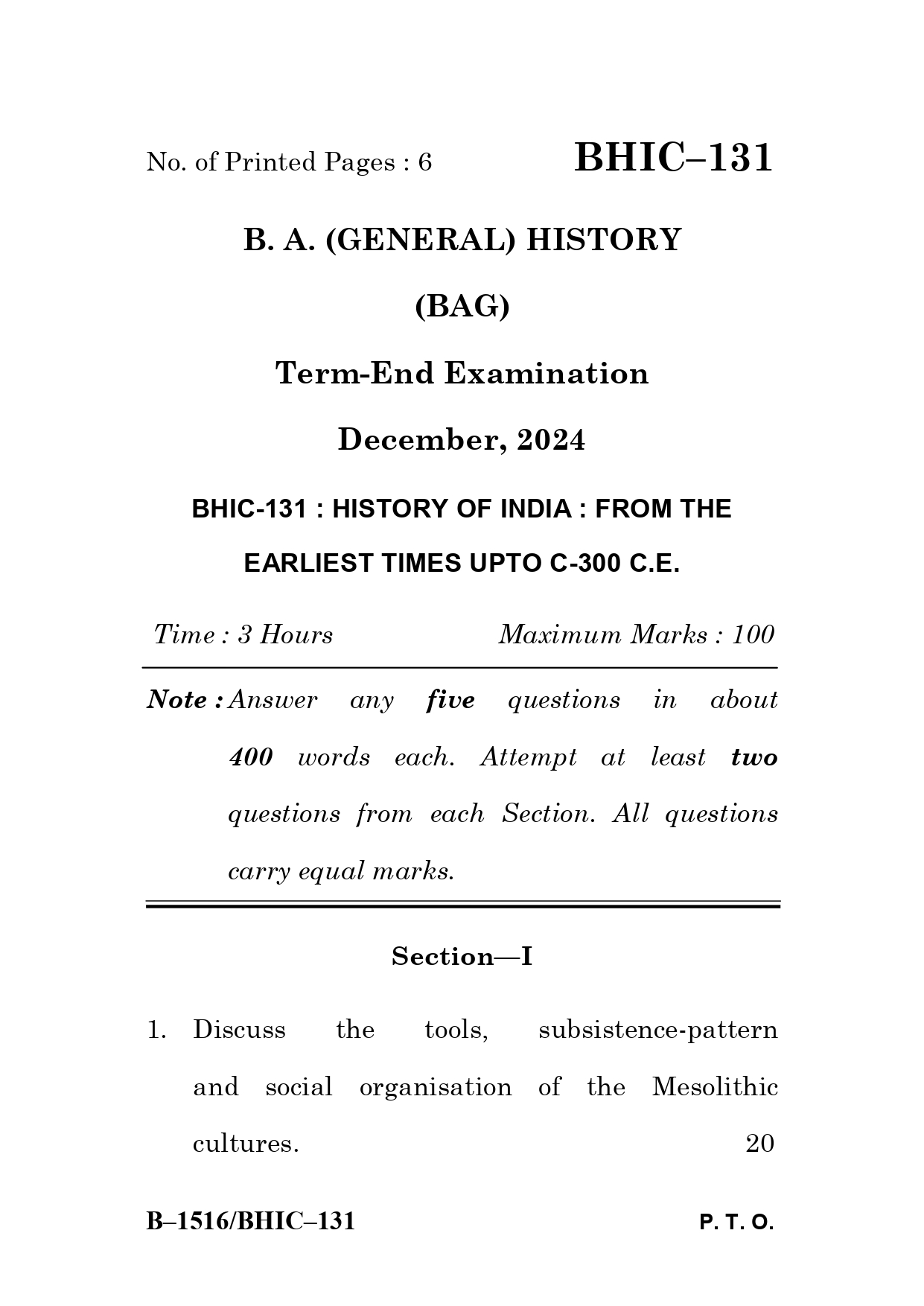 IGNOU BHIC 131 Solved Previous Year Question Paper – December 2024 (English Medium) – Download PDF