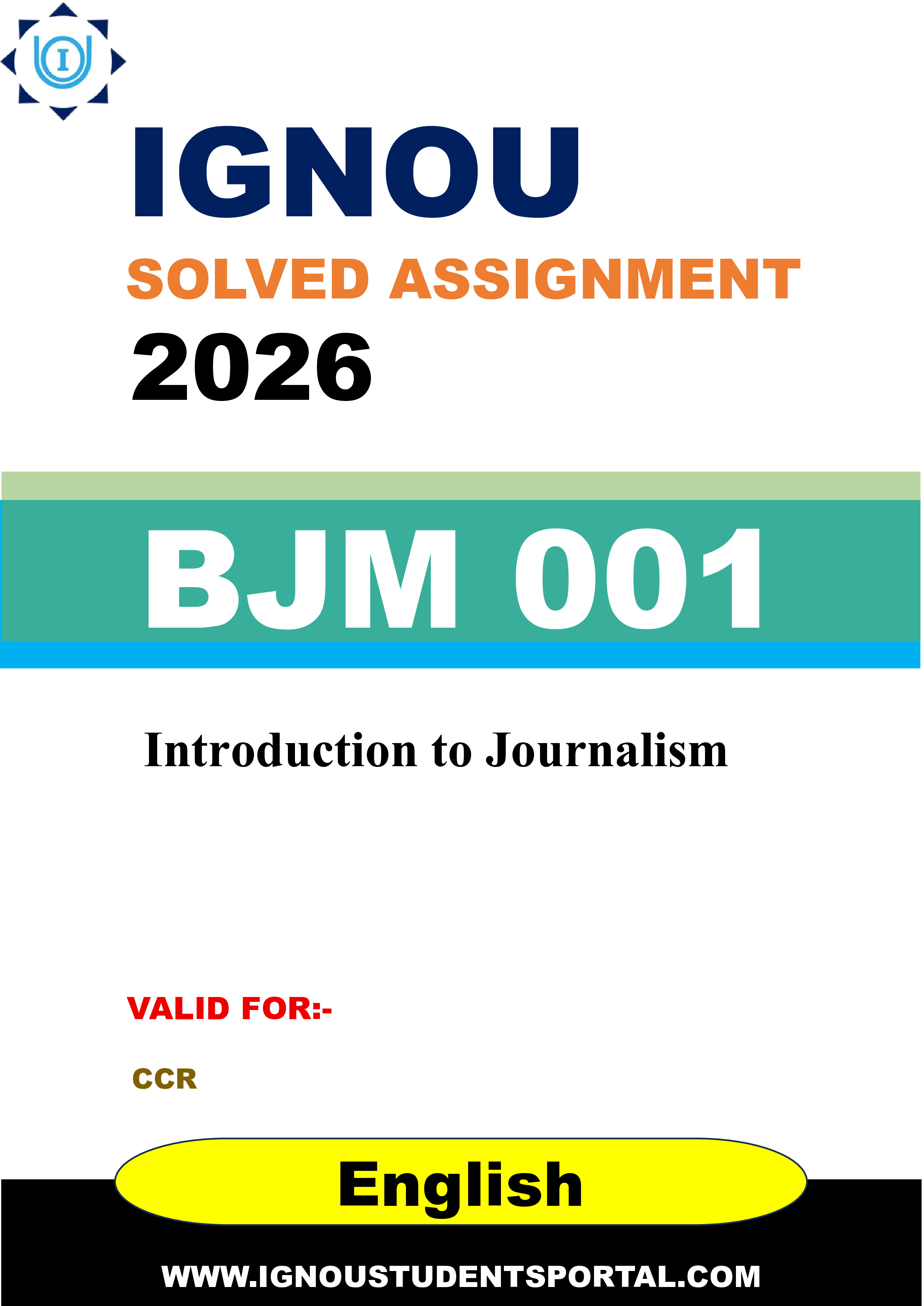 IGNOU BJM 001 Solved Assignment 2026-26: Introduction to Journalism (English Medium) | IGNOU Students Portal