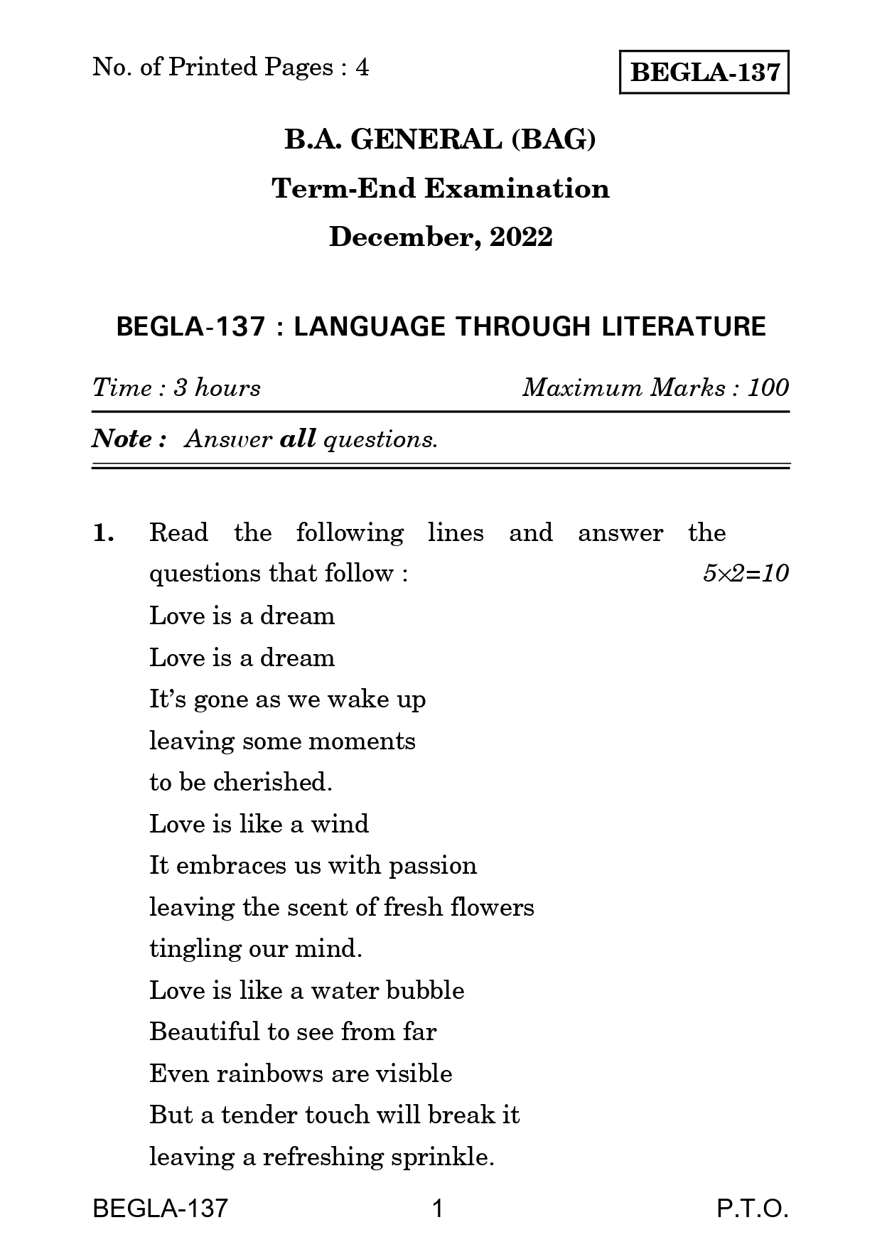 IGNOU BEGLA 137 Solved Previous Year Question Paper – December 2022 (English Medium) – Download PDF