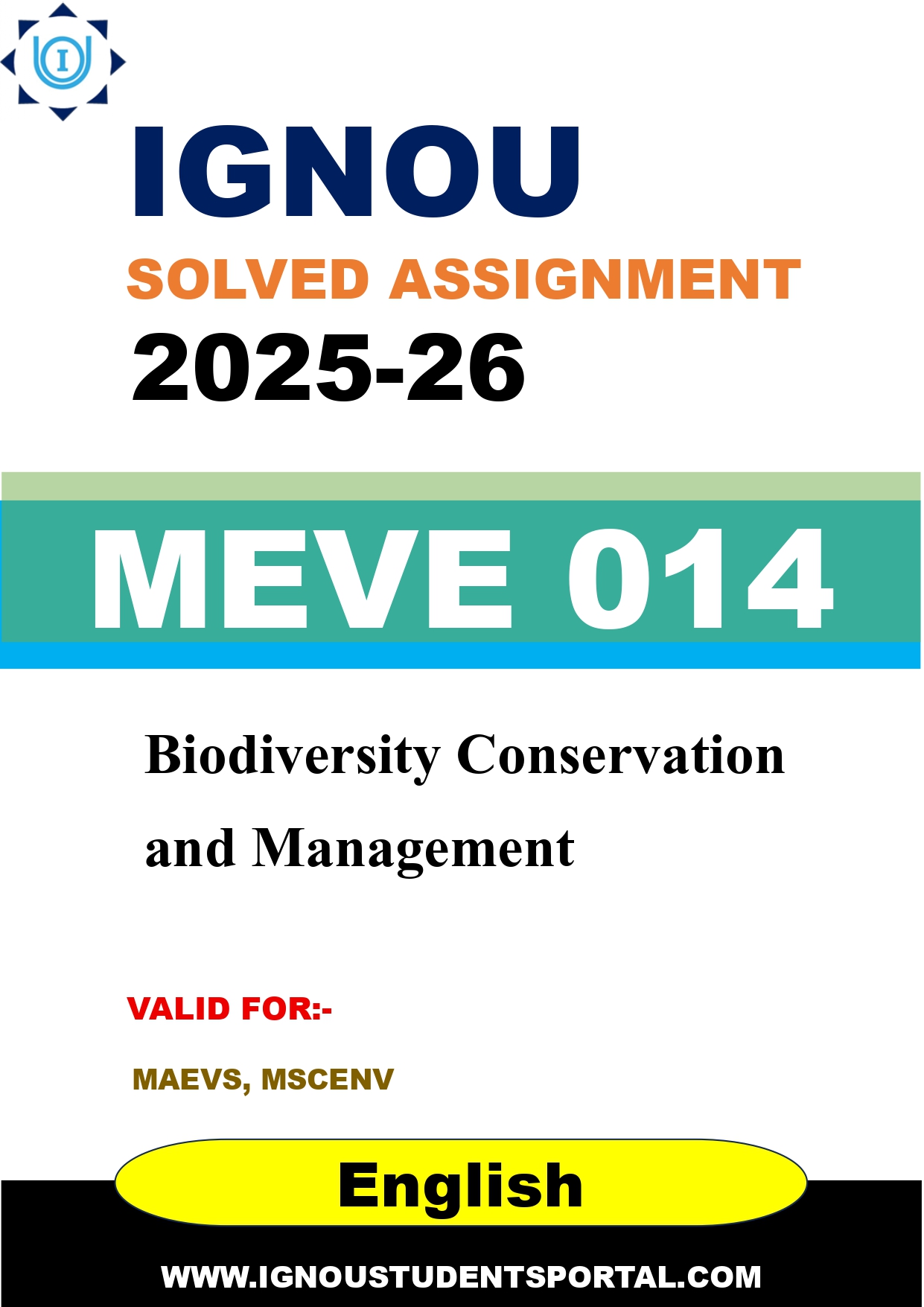 IGNOU MEVE 014 Solved Assignment 2025-2026: Biodiversity Conservation and Management (English Medium) | IGNOU Students Portal