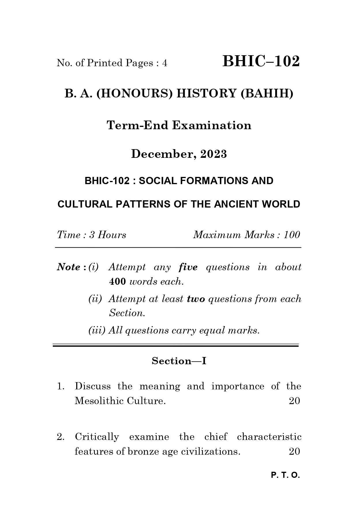 IGNOU BHIC 102 Solved Previous Year Question Paper – December 2023 (English Medium) – Download PDF