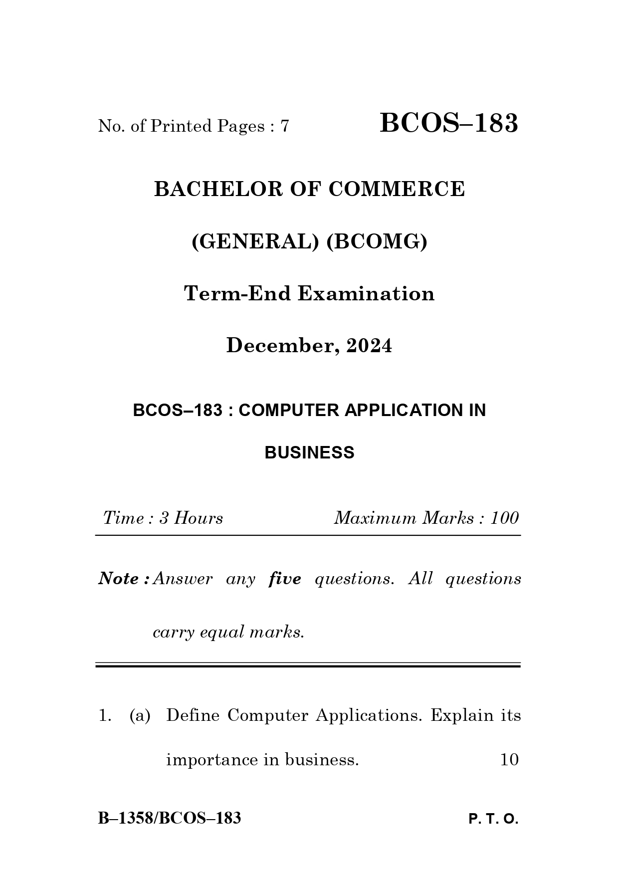 IGNOU BCOS 183 Solved Previous Year Question Paper – December 2024 (English Medium) – Download PDF